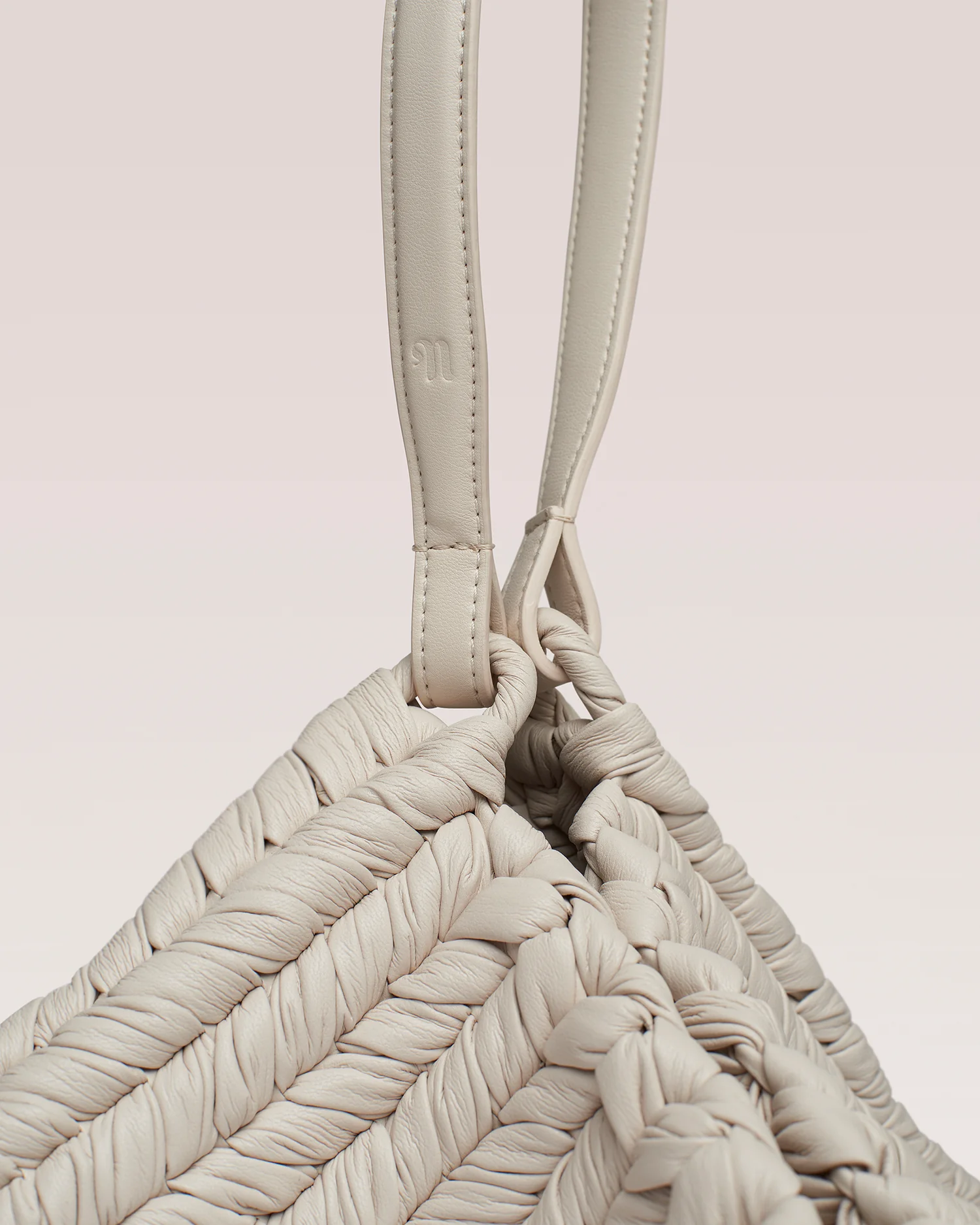 The Square Bag - Knitted Leather Tote Bag - White - Image 3