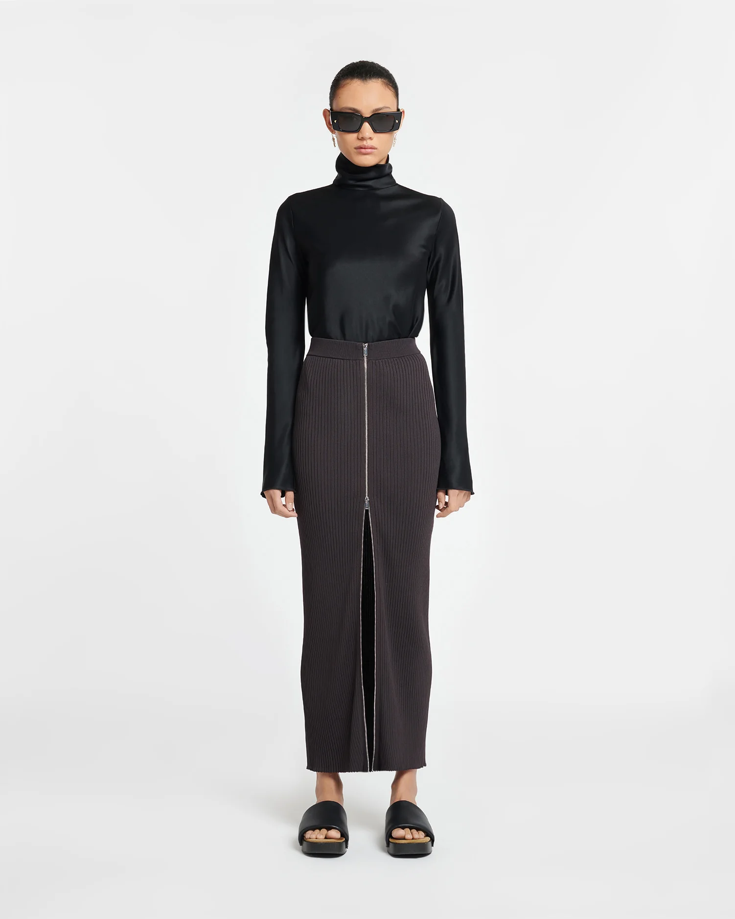 Eva - Slip Satin Turtleneck Top - Black - Image 3
