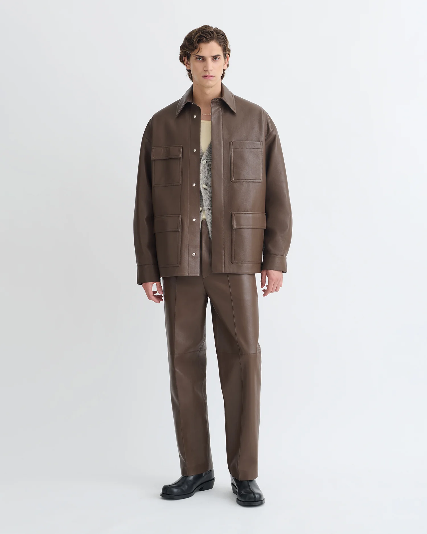 Chasin - Regenerated Leather Shirt Jacket - Chocolate - Image 4