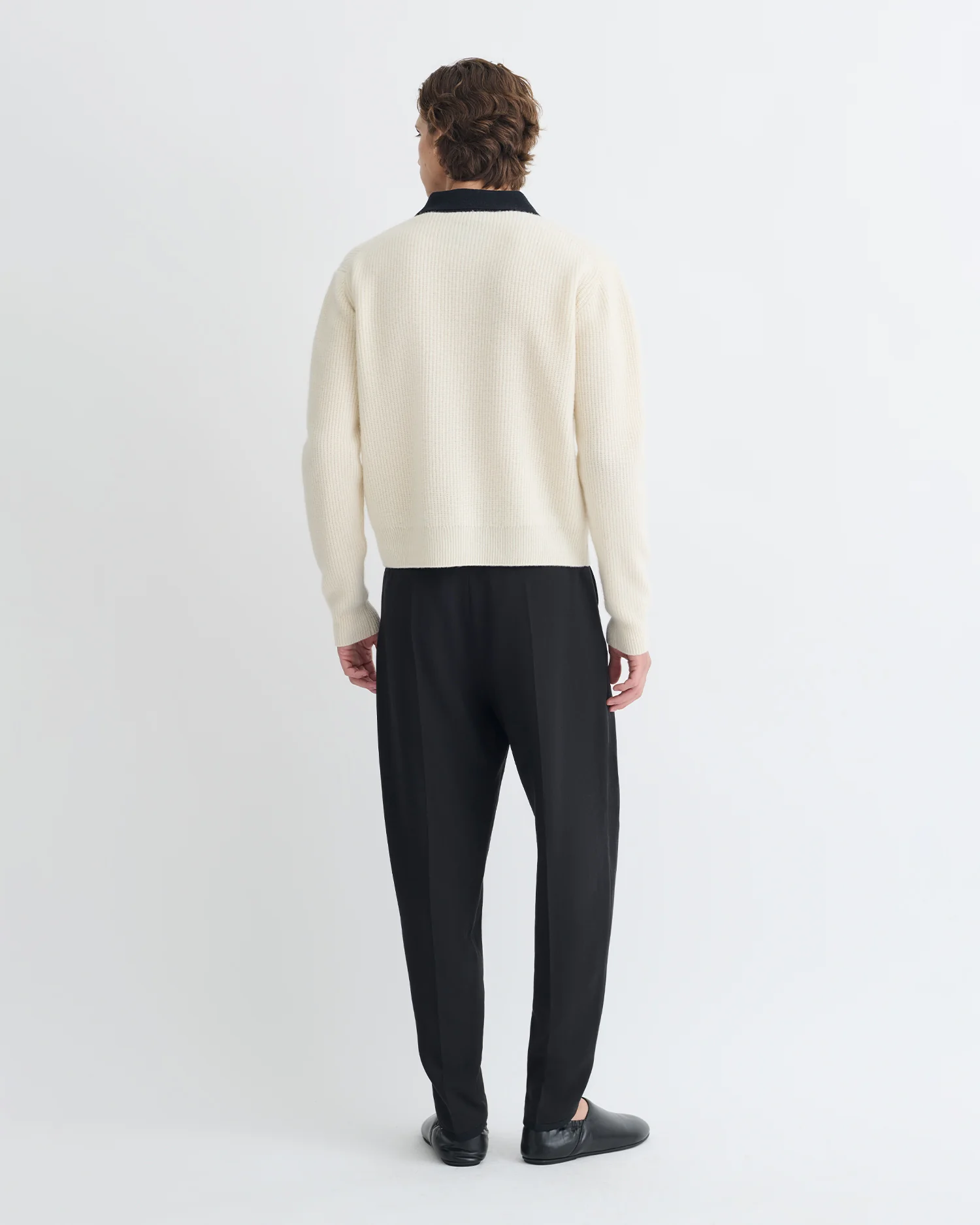 Gregor - Merino and Terry Polo Sweater - Vintage Creme/Black - Image 4
