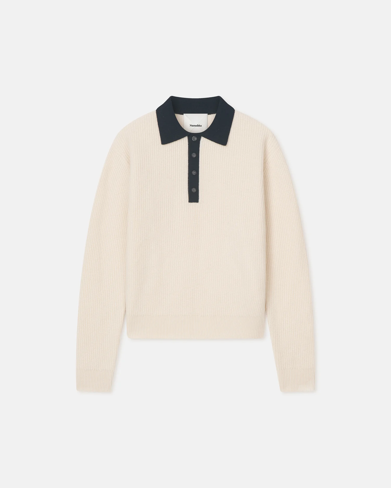 Gregor - Merino and Terry Polo Sweater - Vintage Creme/Black - Image 5