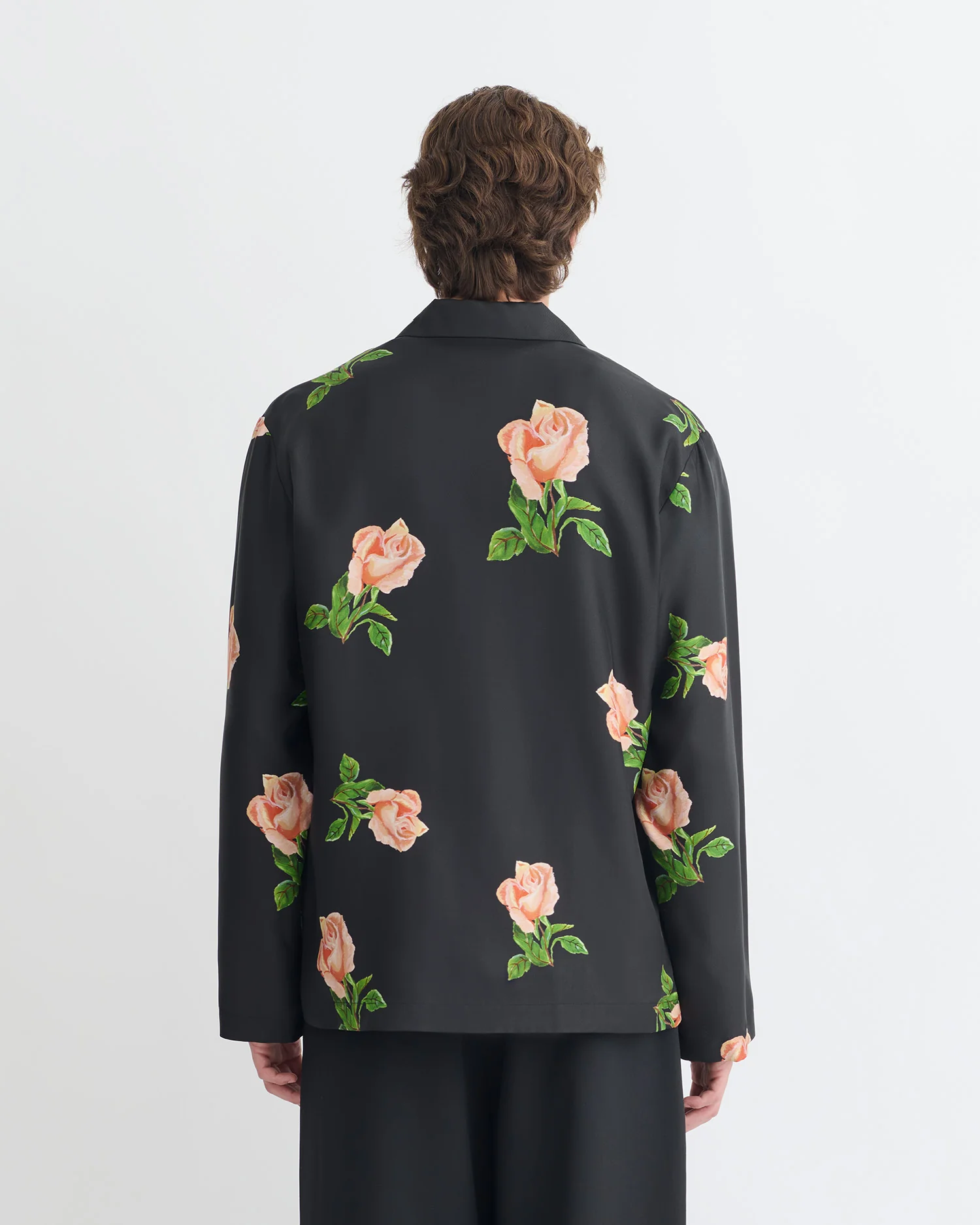 Jamar - Printed Silk Twill Shirt - Black/Roses - Image 2