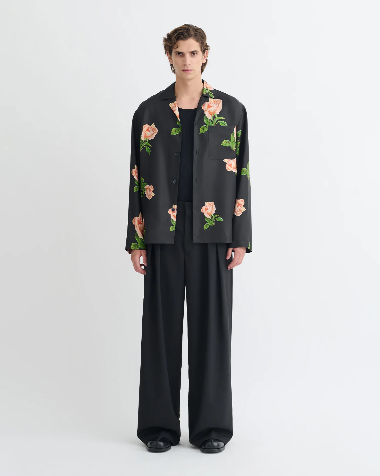 Jamar - Printed Silk Twill Shirt - Black/Roses - Image 3