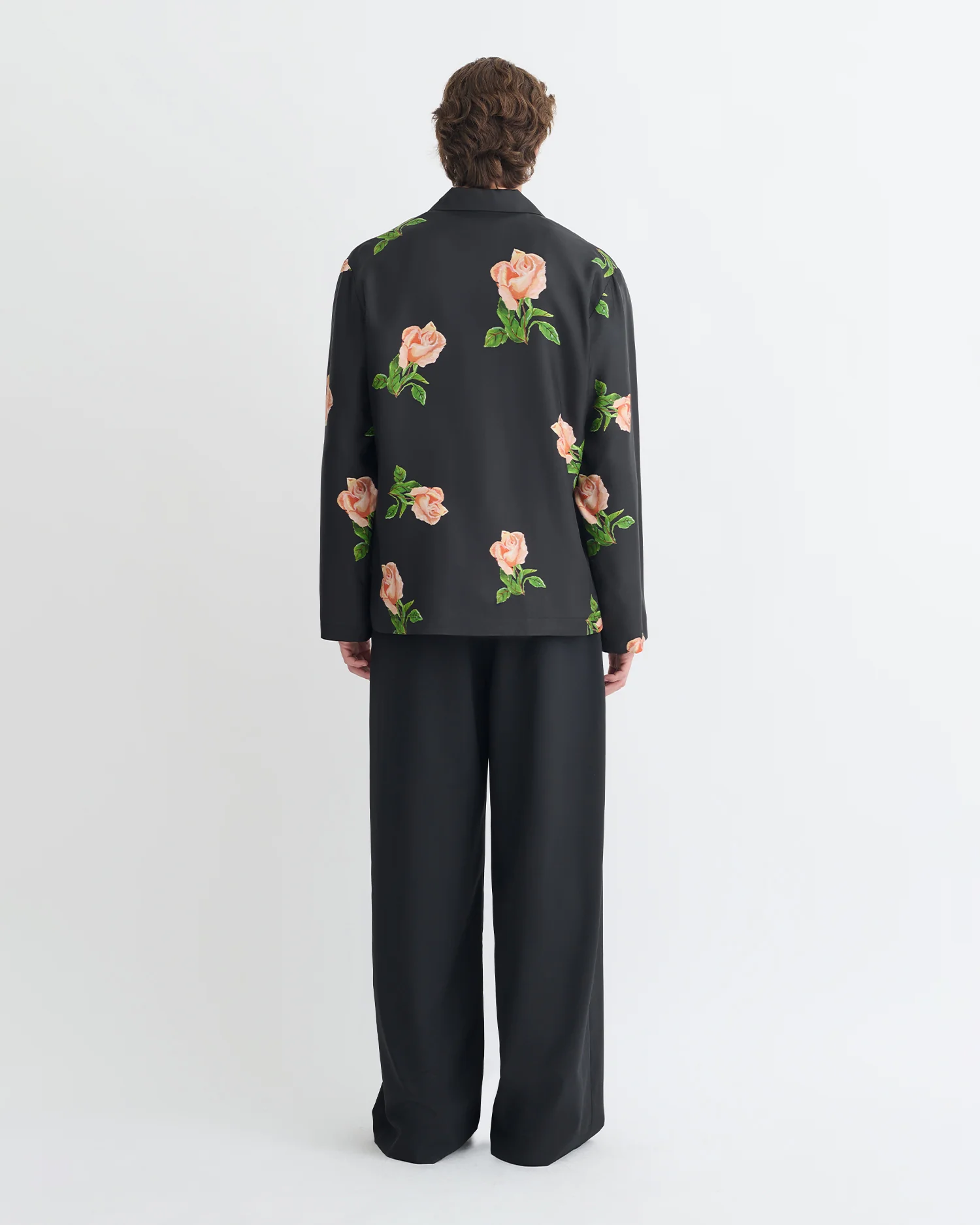Jamar - Printed Silk Twill Shirt - Black/Roses - Image 4