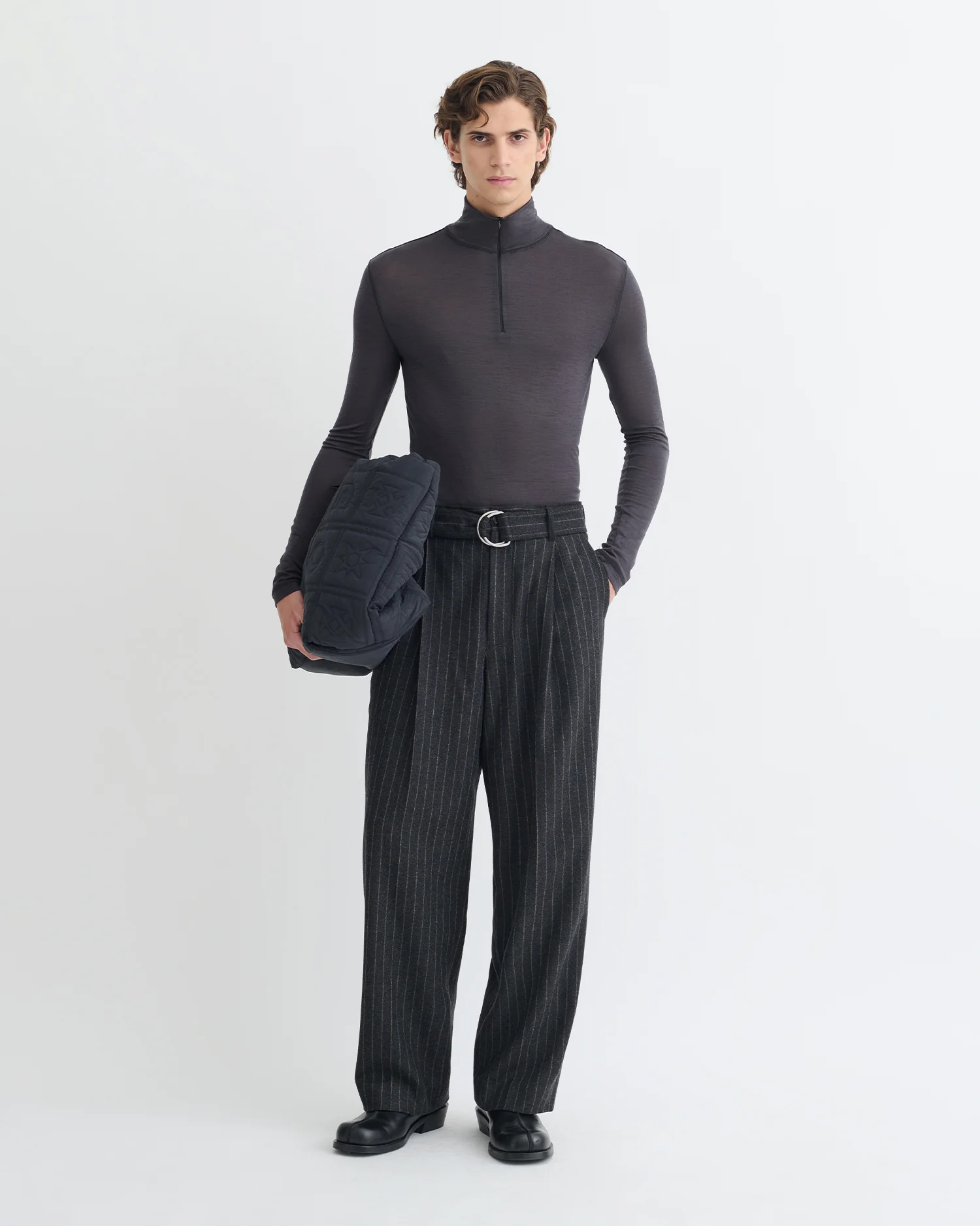 Tenoch - Melange Wool Jersey Turtleneck Top - Grey Melange - Image 3