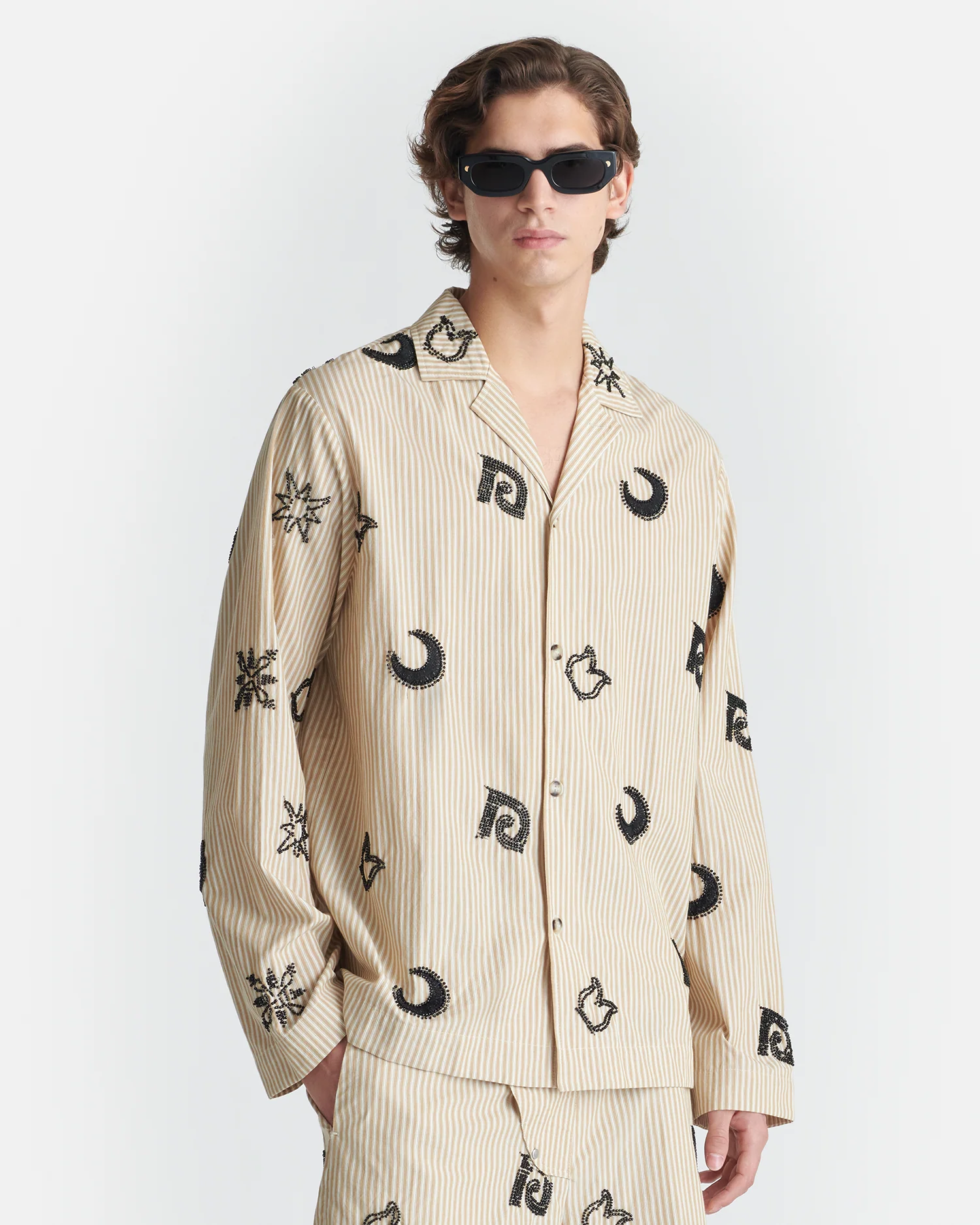 Haris - Beaded shirt - Beige/Black