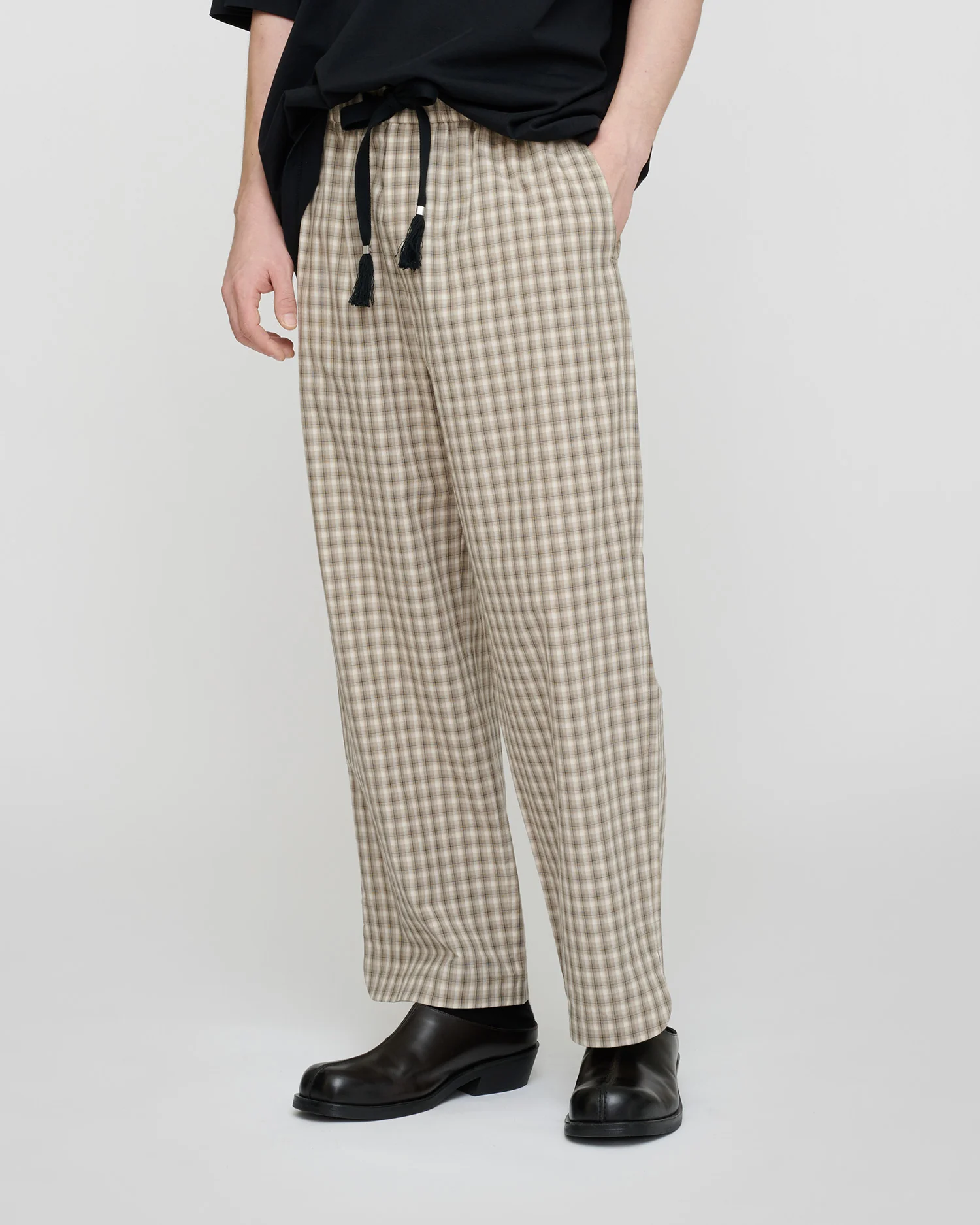 Alwin - Drawstring pants - Creme/Grey - Image 4