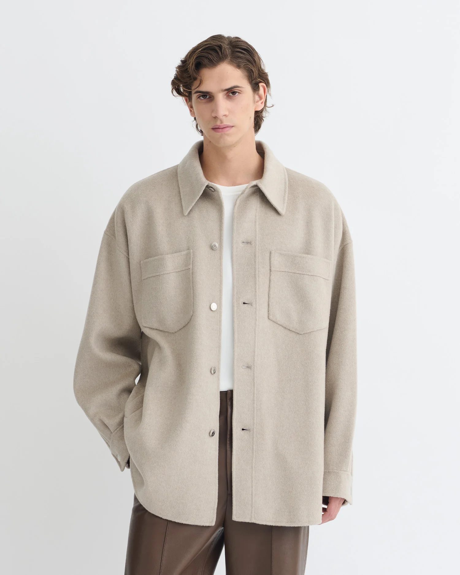 Martin - Double Wool Overshirt - Stone - Image 3