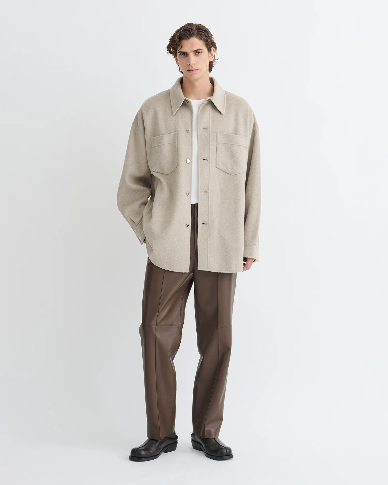 Martin - Double Wool Overshirt - Stone - Image 7