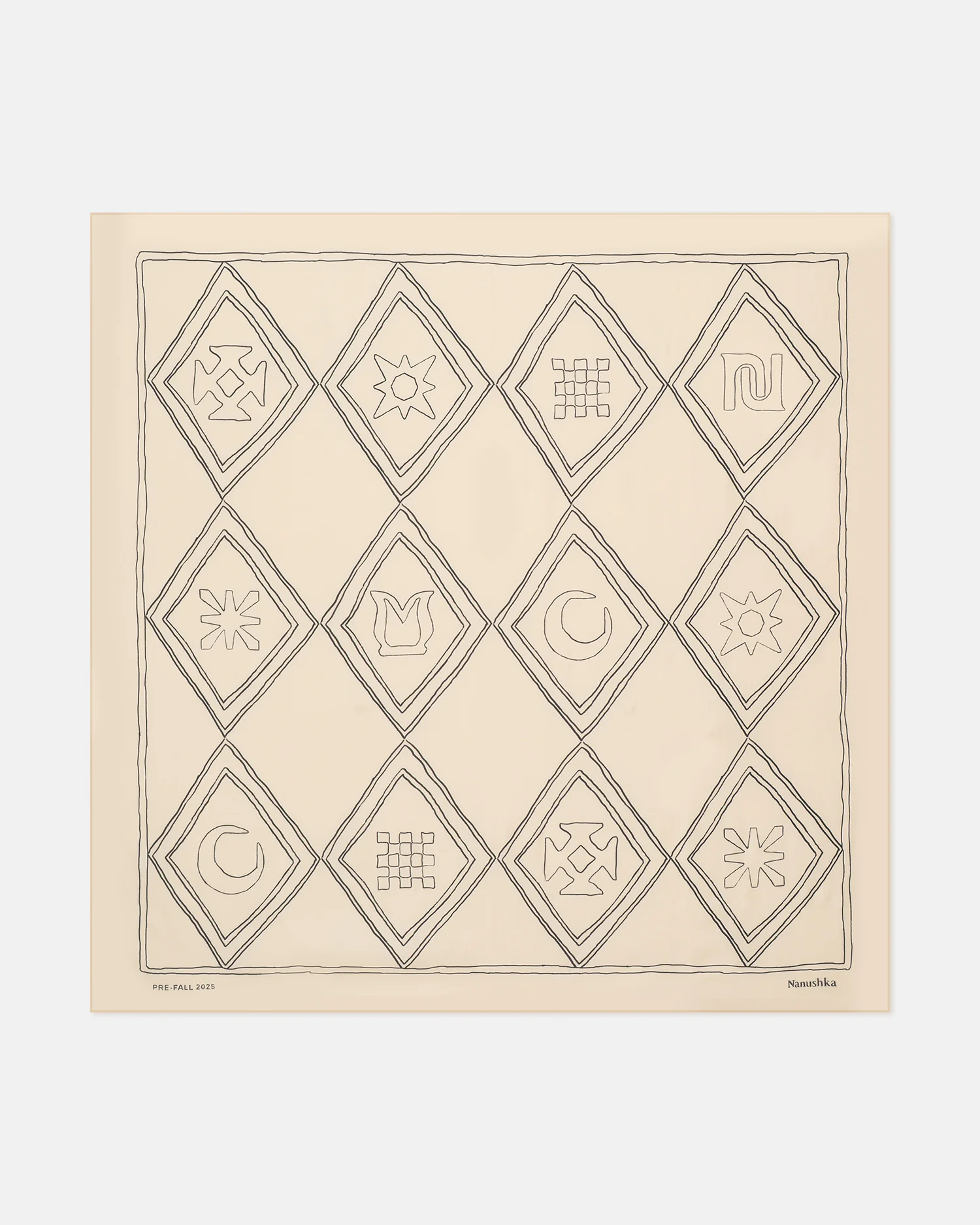 Miani - Printed Silk Scarf - Symbol Argyle Creme/Black