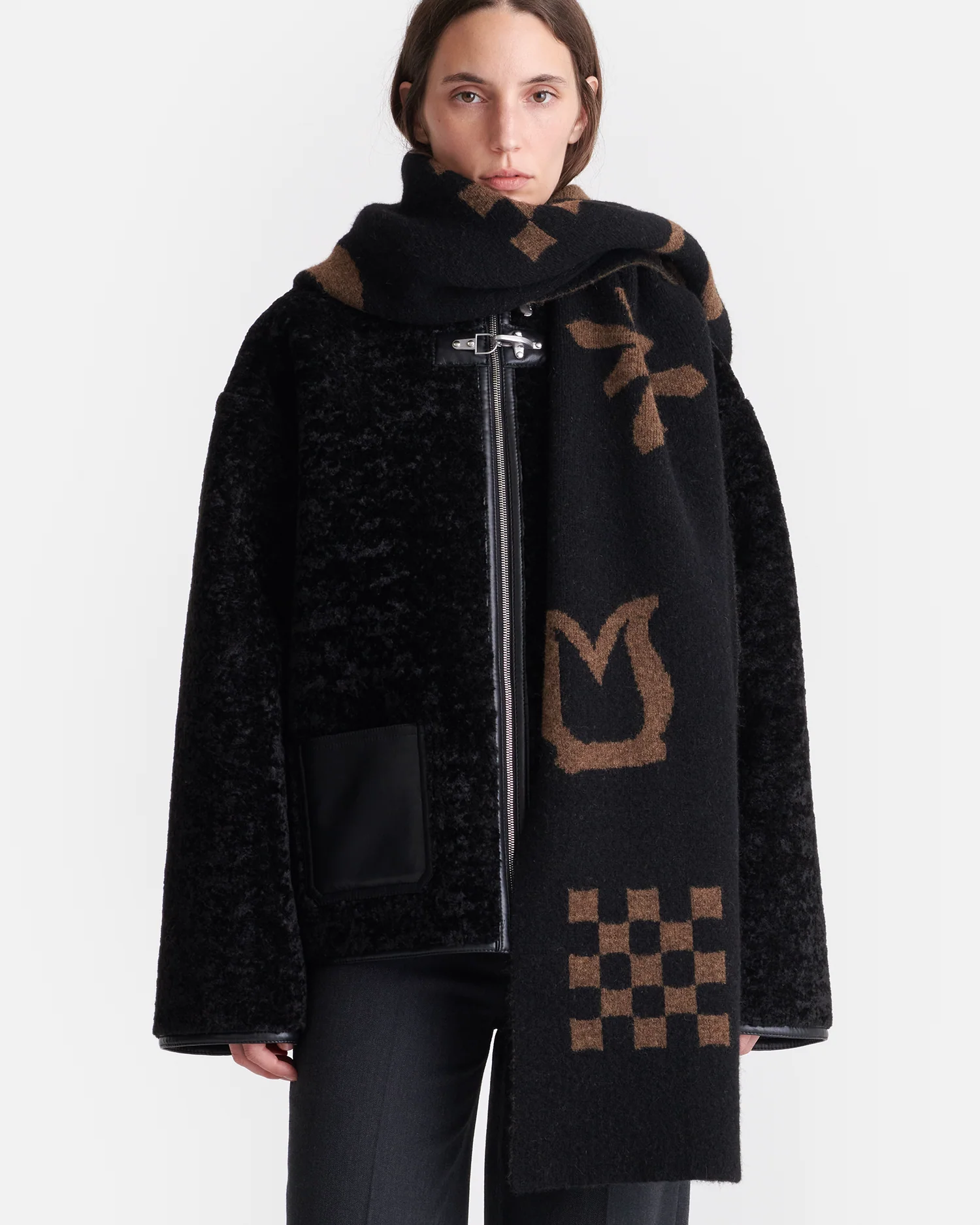 Lance - Brushed alpaca scarf - Black/Brown - Image 2