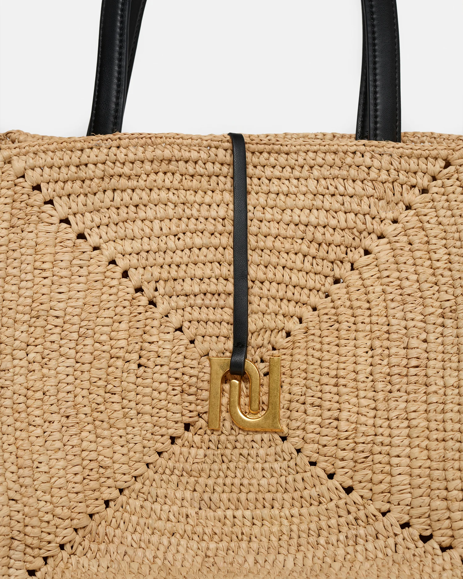 Origami Tote Large - Raffia charm tote - Natural/Black - Image 6