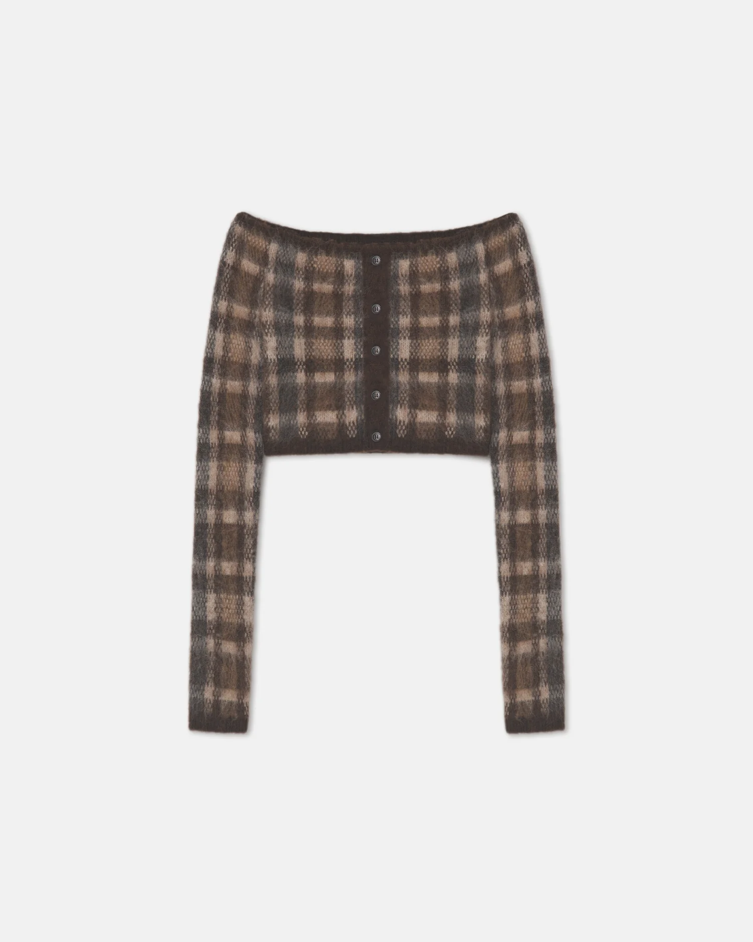 Liliah - Brushed Alpaca Cardigan - Brown/Creme Check