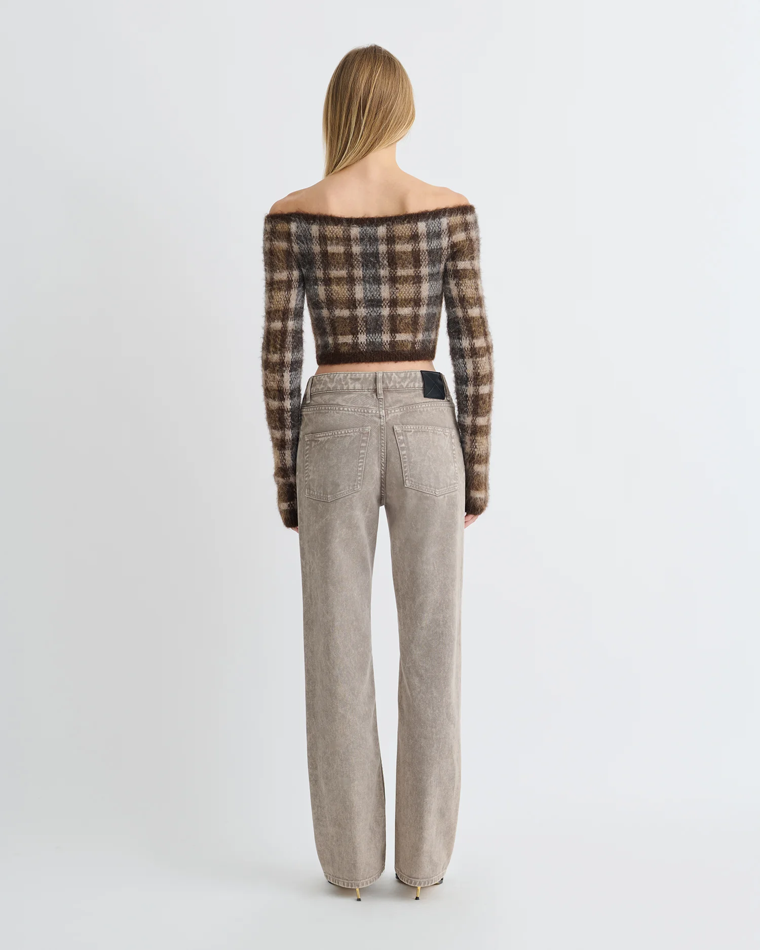 Liliah - Brushed Alpaca Cardigan - Brown/Creme Check - Image 2