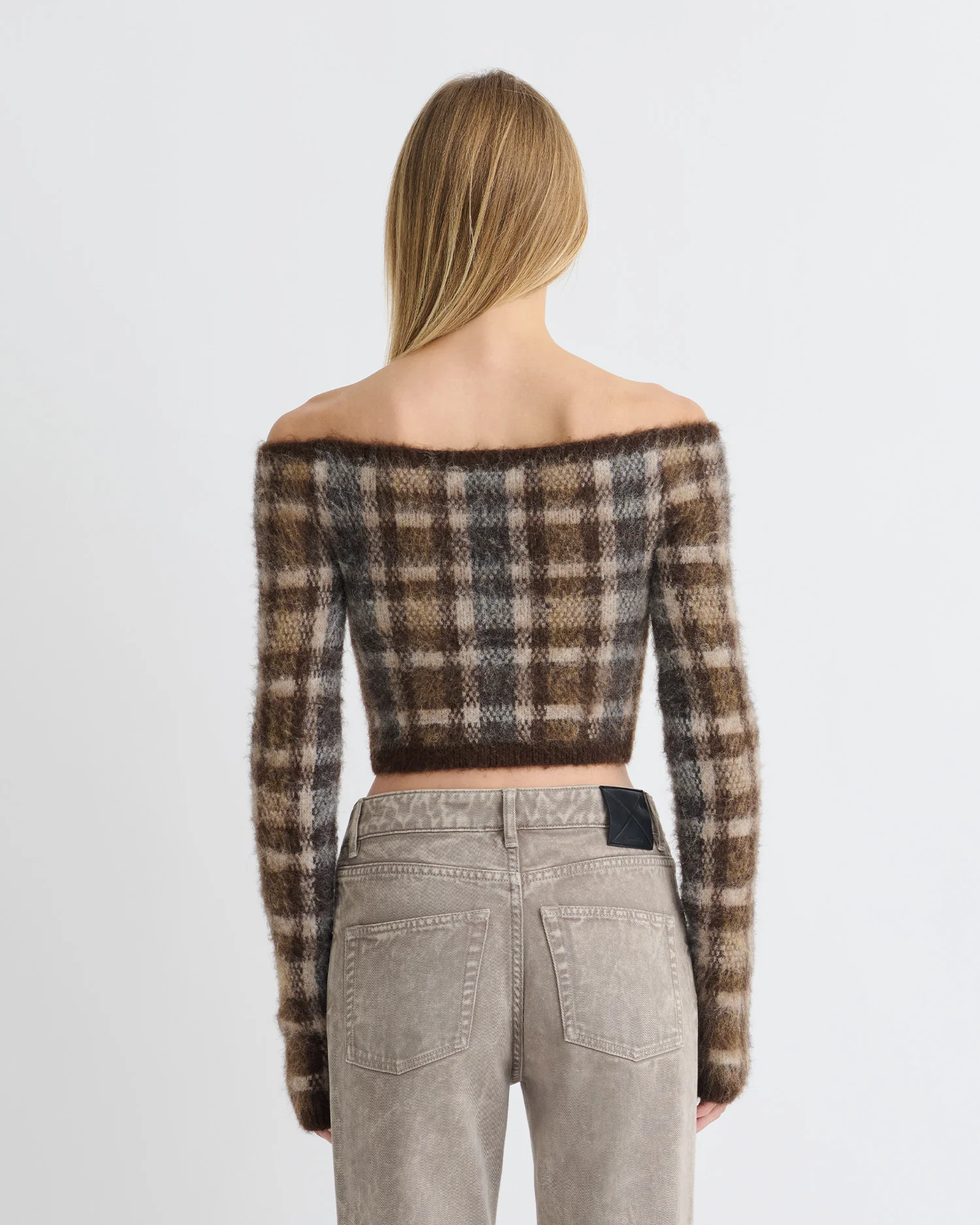 Liliah - Brushed Alpaca Cardigan - Brown/Creme Check - Image 4