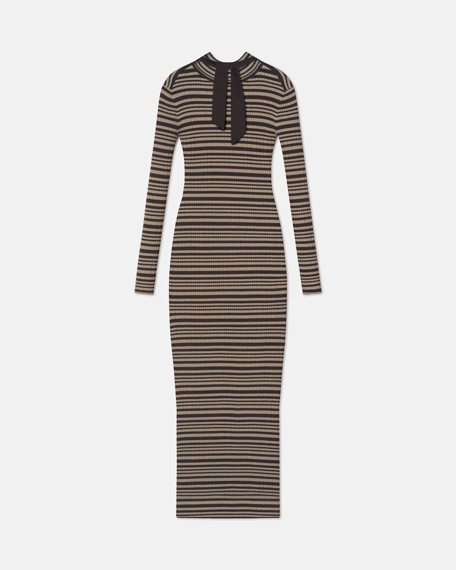 Mirell - Fine Merino Rib Long Dress - Black/Brown/Green Stripe - Image 2