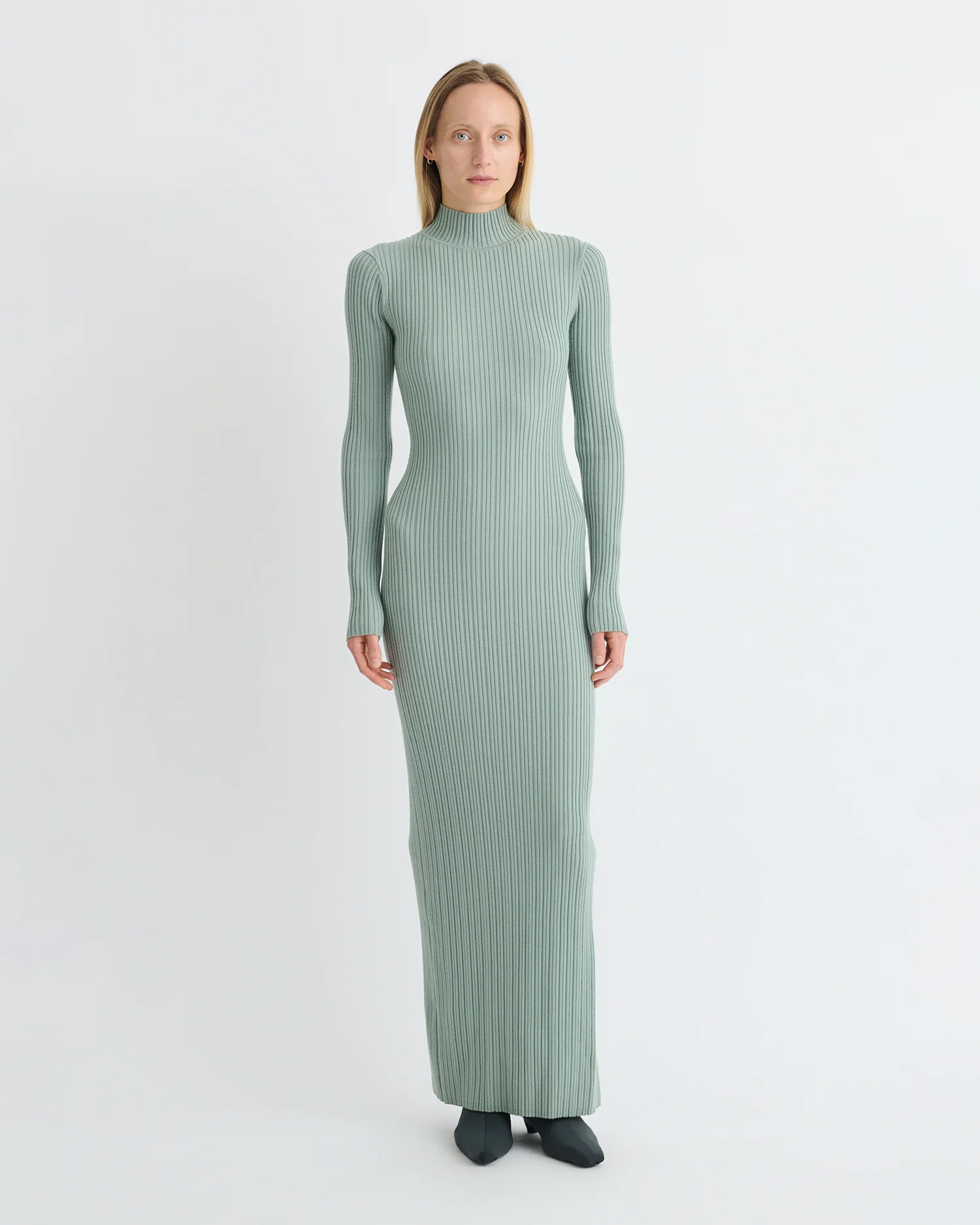 Mirell - Fine Merino Rib Long Dress - Sage - Image 3