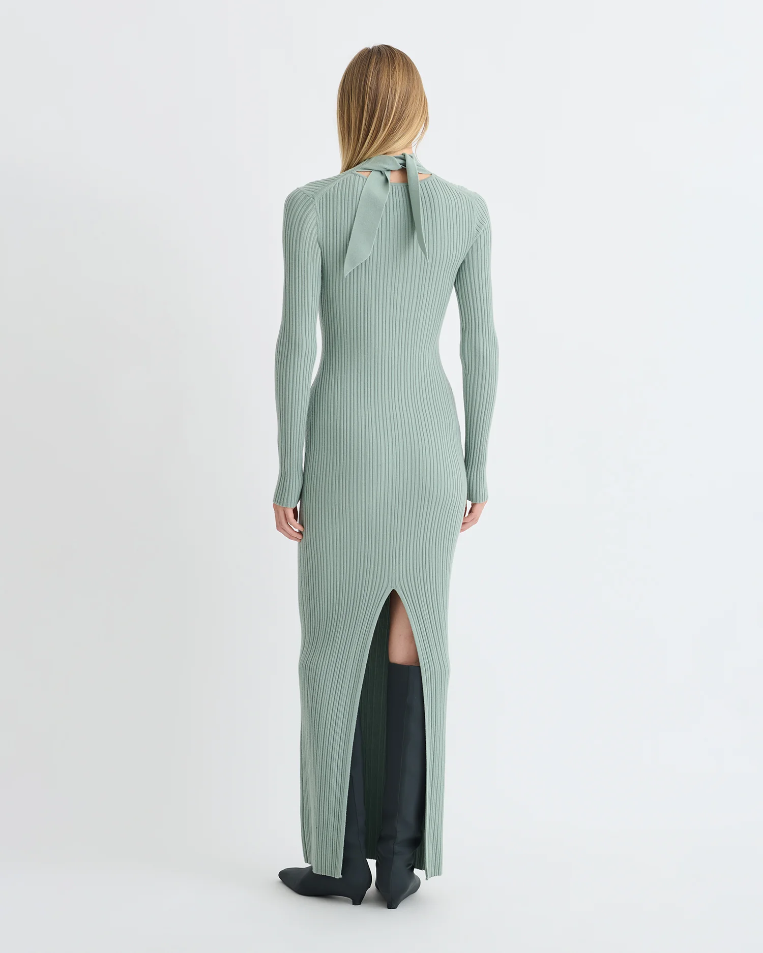 Mirell - Fine Merino Rib Long Dress - Sage - Image 4