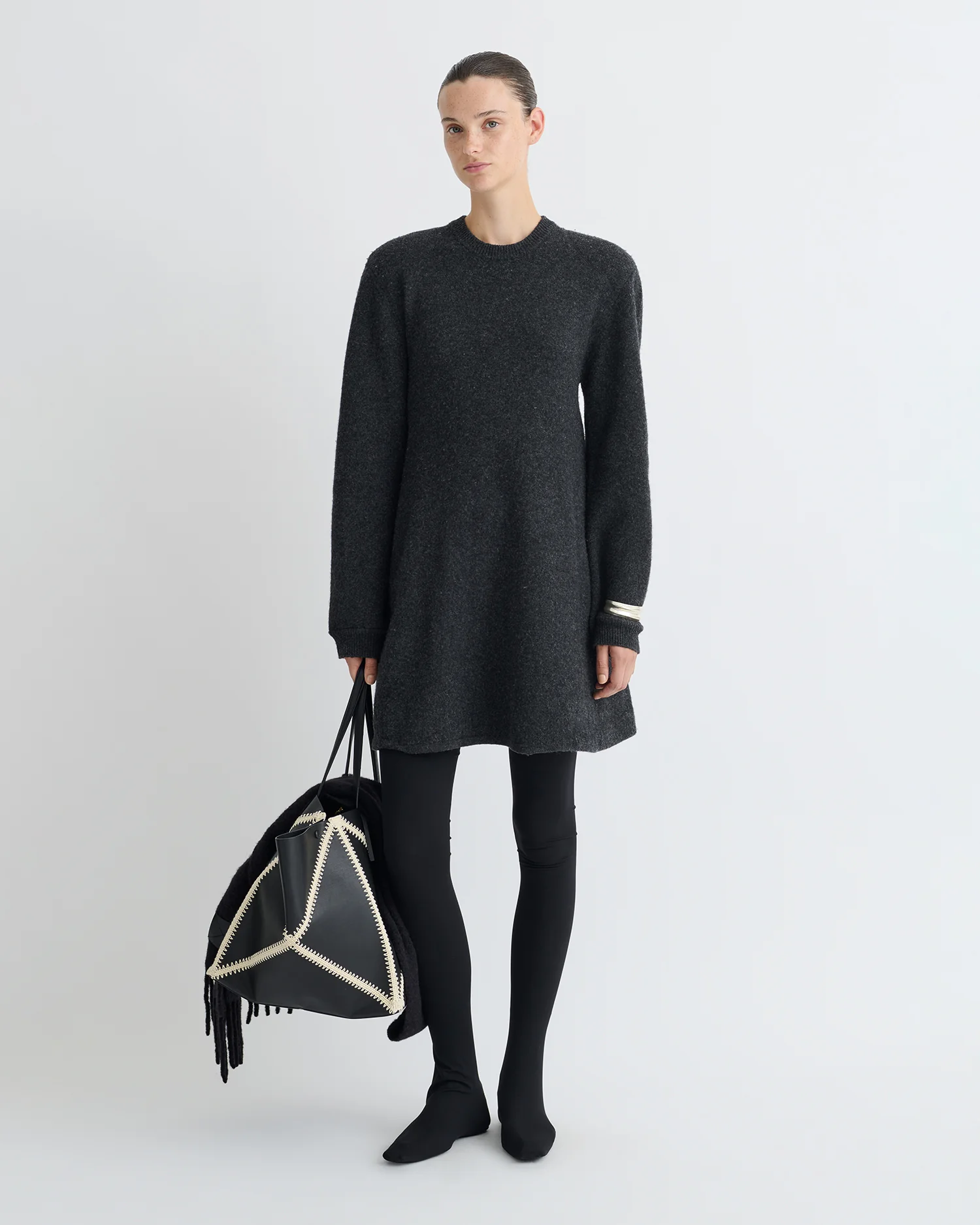 Yetta - Overwashed Merino Mini Dress - Charcoal - Image 2