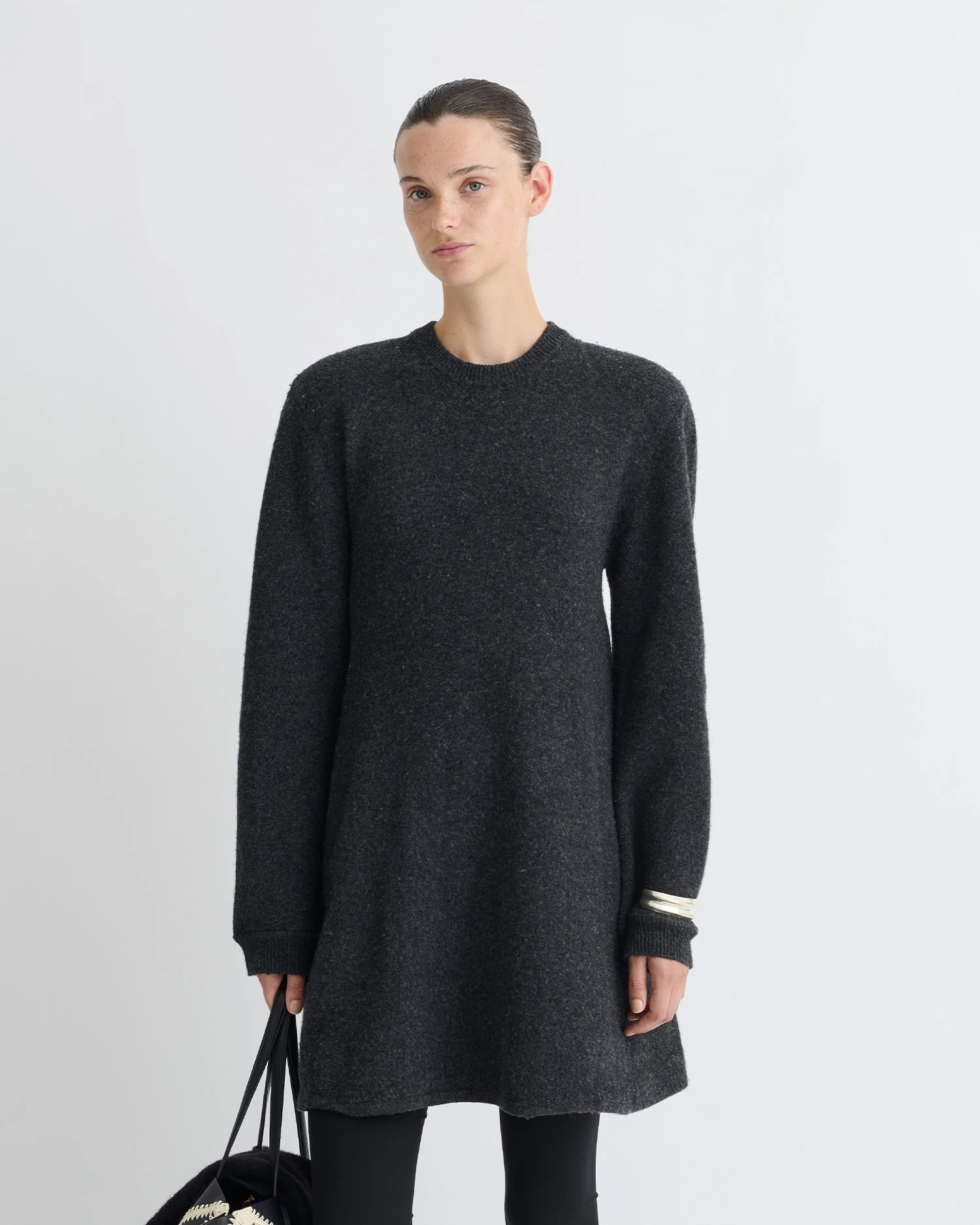 Yetta - Overwashed Merino Mini Dress - Charcoal - Image 5