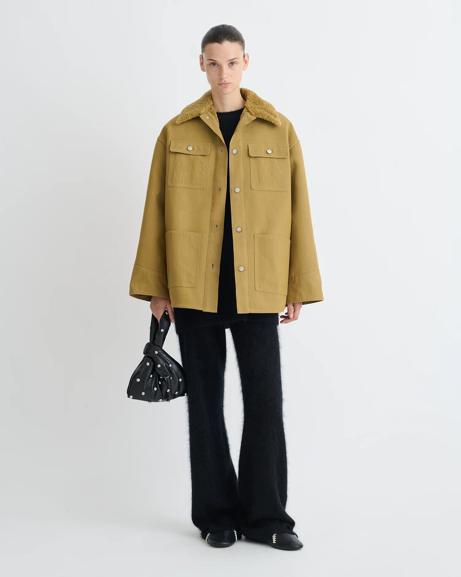 Zonta - Wax Cotton and Faux Shearling Jacket - Yellow Khaki - Image 2