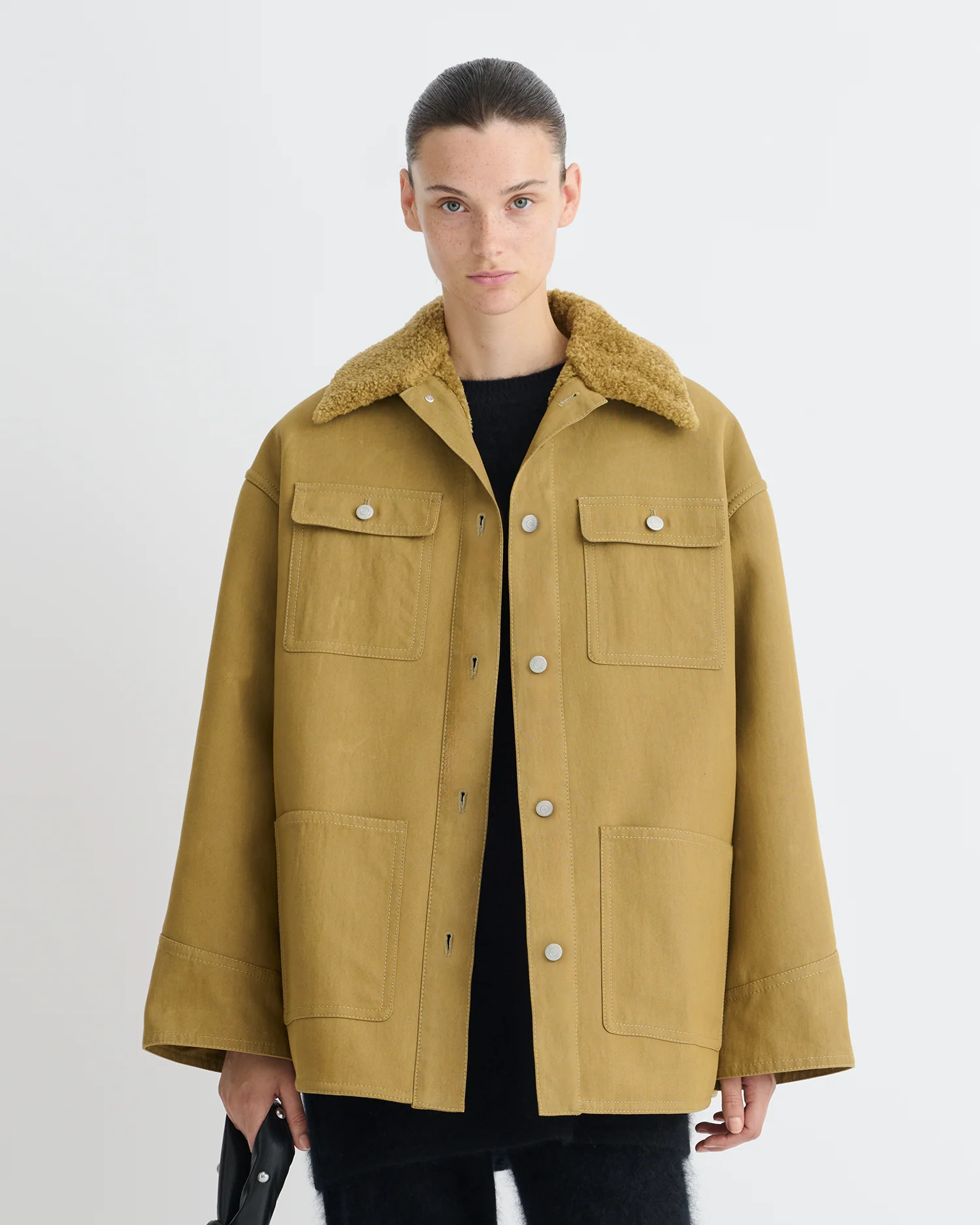 Zonta - Wax Cotton and Faux Shearling Jacket - Yellow Khaki - Image 4