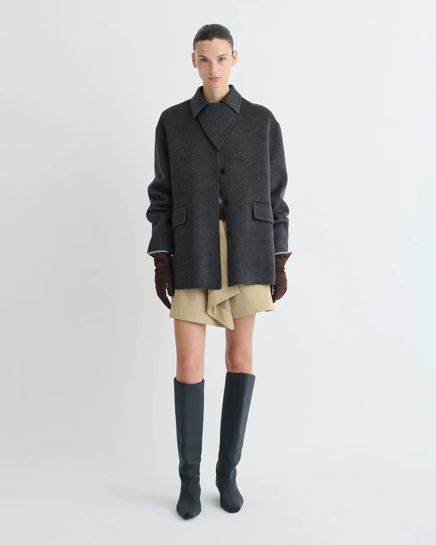 Jada - Regenerated leather jacket - Grey Melange/Black - Image 2