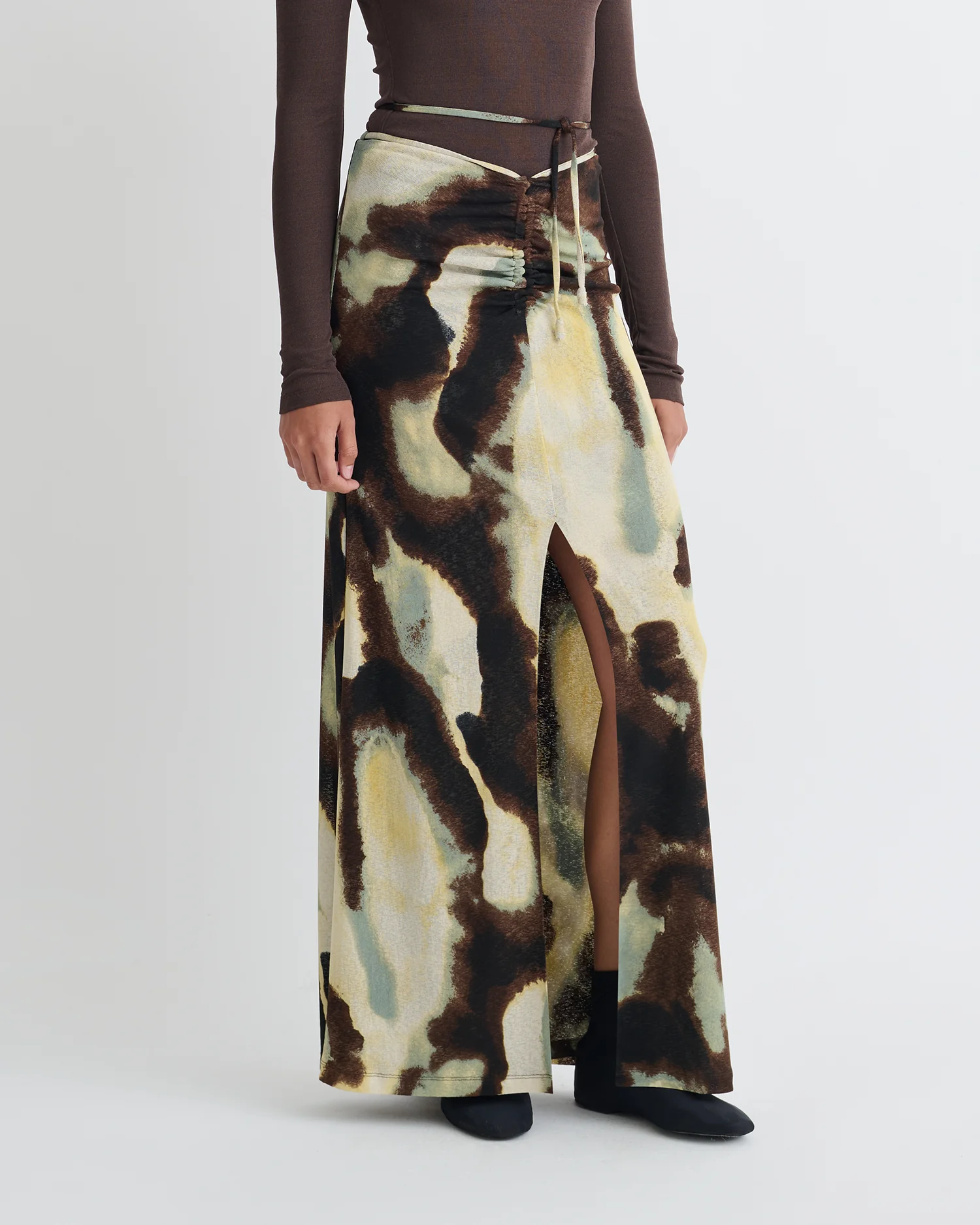 Cheyen - Mesh Jersey Long Skirt - Watercolor Sage - Image 5