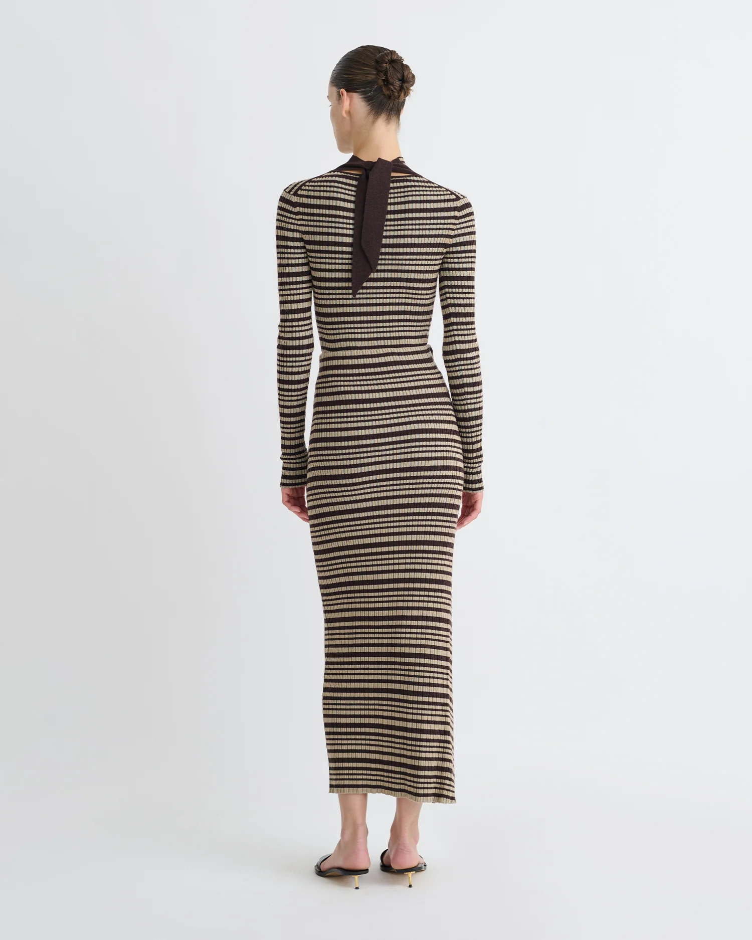 Nitsa - Fine Merino Rib Mid-Length Skirt - Black/Brown/Green Stripe - Image 4