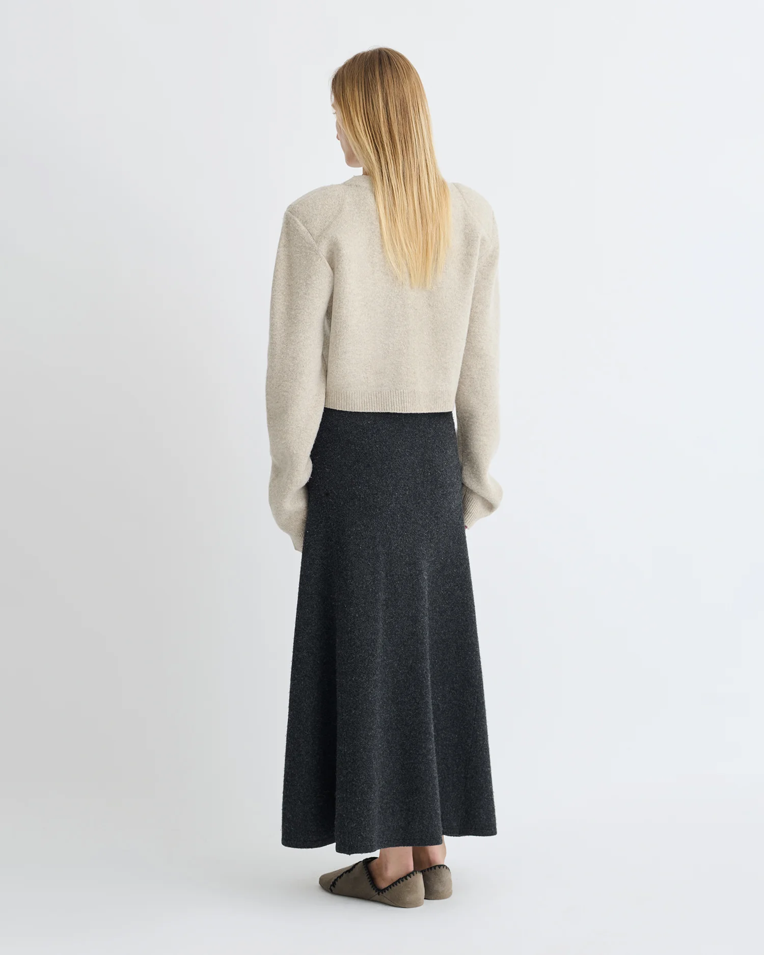 Priel - Overwashed Merino Mid-Length Skirt - Charcoal - Image 3