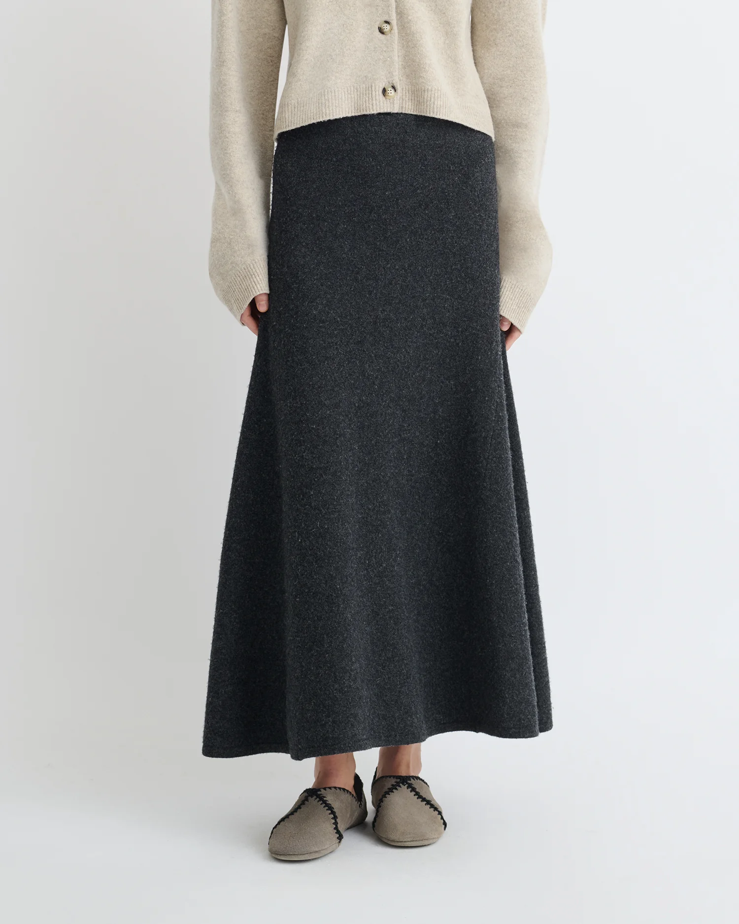 Priel - Overwashed Merino Mid-Length Skirt - Charcoal - Image 4