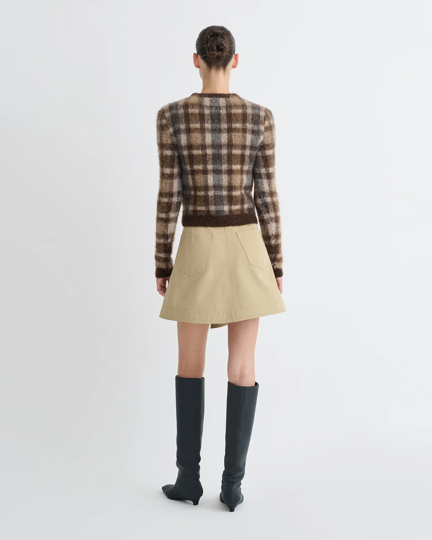 Farica - Brushed Alpaca Sweater - Brown/Creme Check - Image 4
