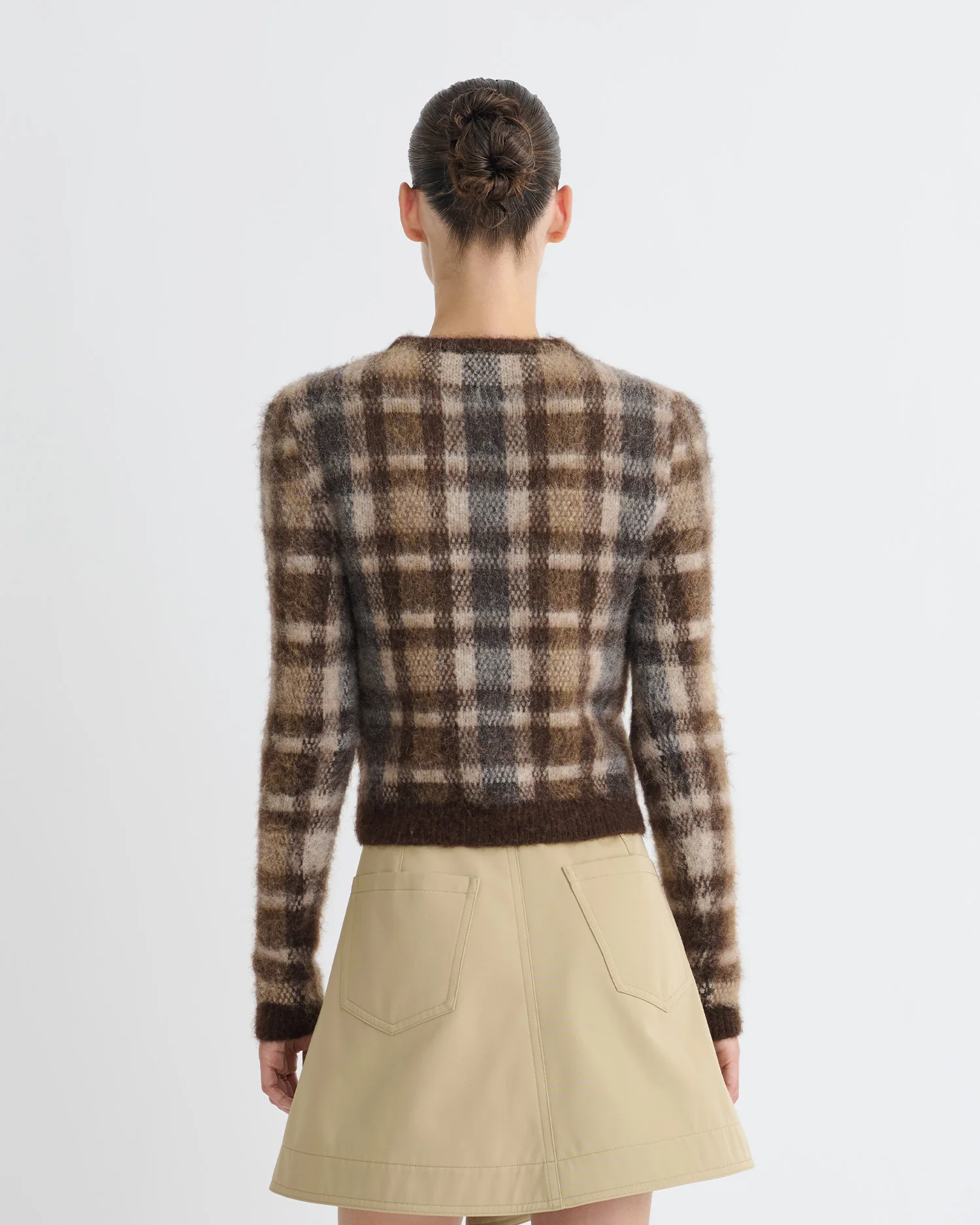 Farica - Brushed Alpaca Sweater - Brown/Creme Check - Image 5