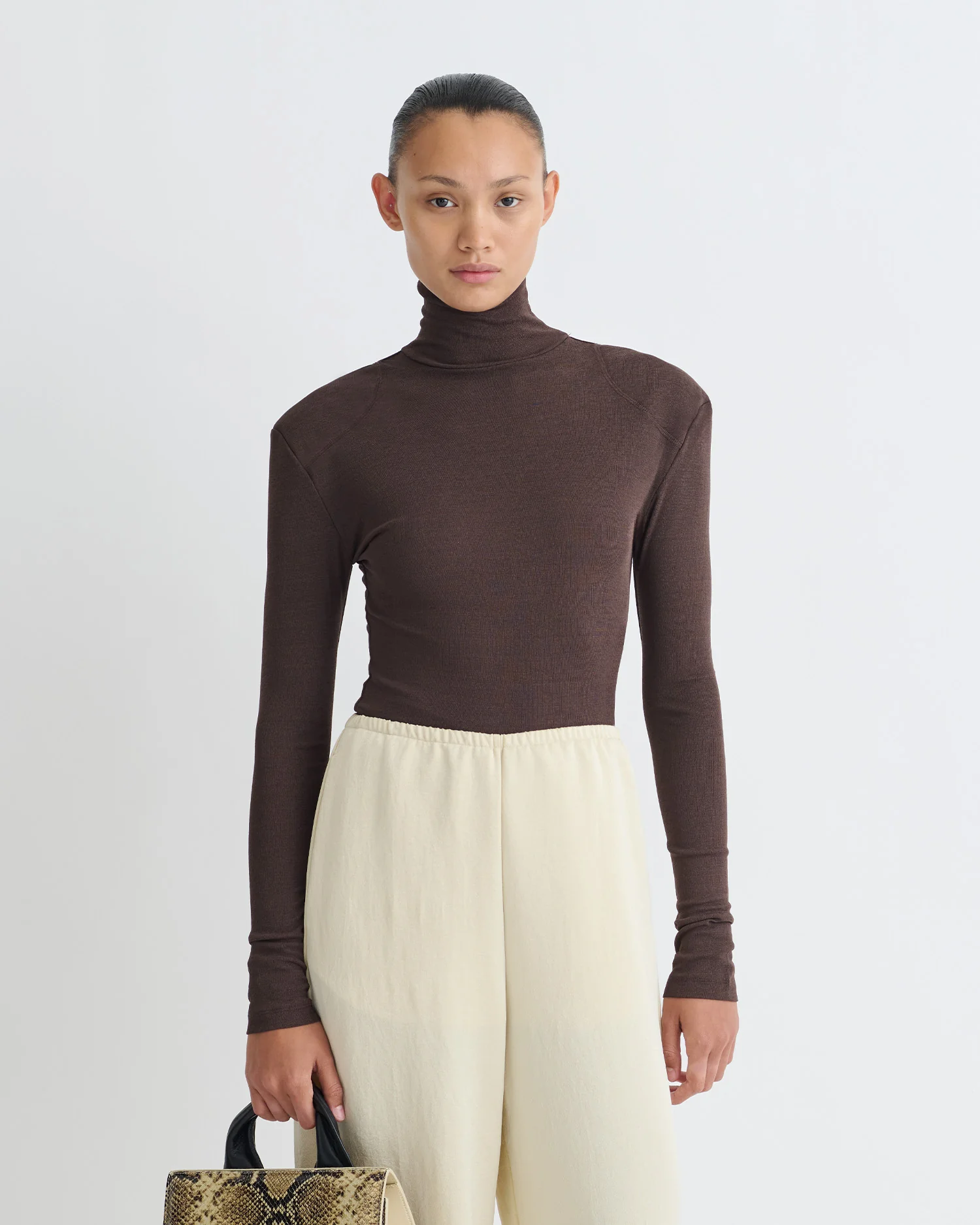 Nayeli - Mesh Jersey Long Sleeved Top - Dark Oak - Image 4