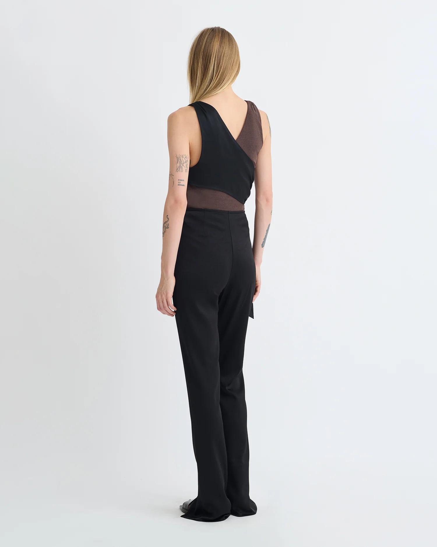 Neca - Mesh Jersey/Slip Satin Sleeveless Top - Dark Oak/Black - Image 2
