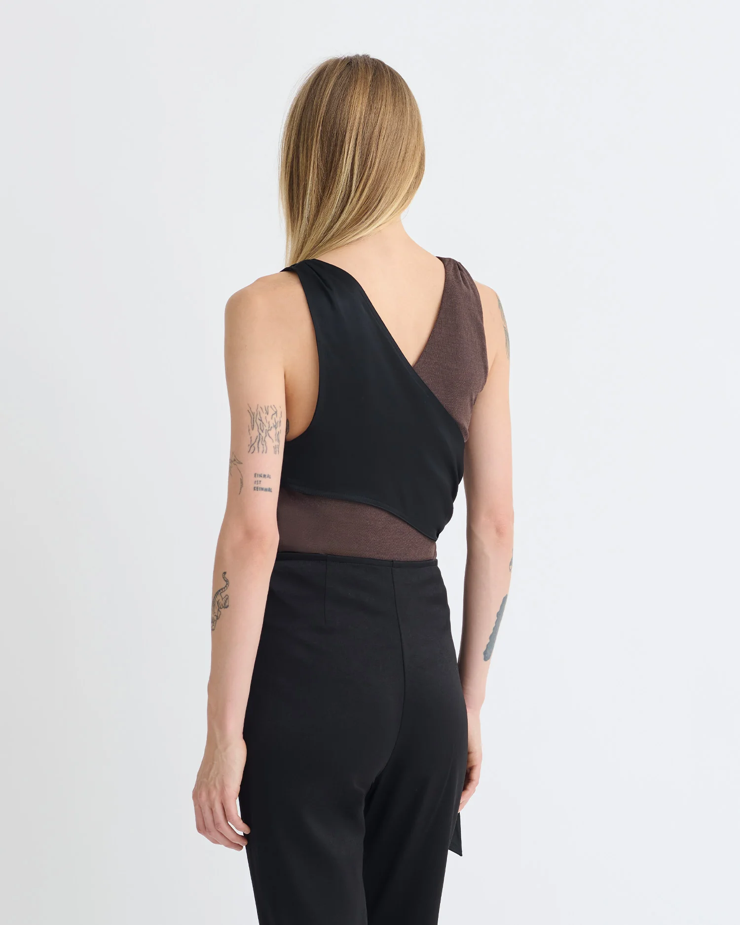 Neca - Mesh Jersey/Slip Satin Sleeveless Top - Dark Oak/Black - Image 4
