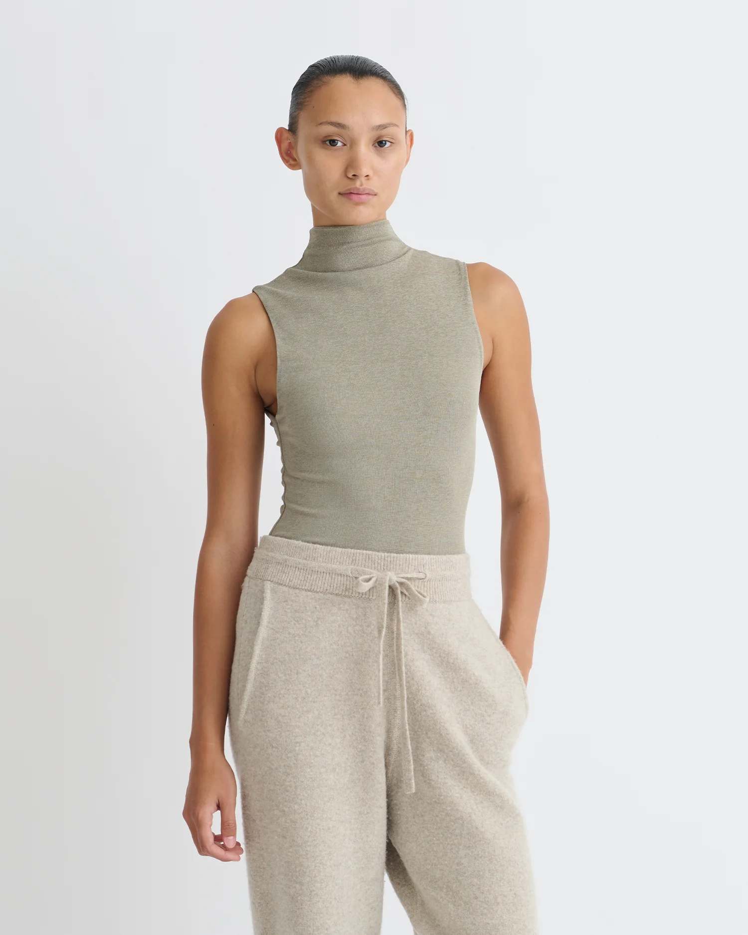 Annyka - Mesh Jersey Sleeveless Top - Fog - Image 4