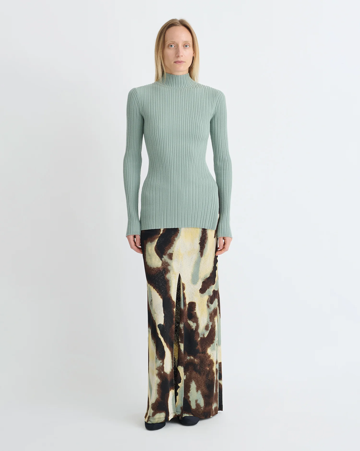 Arella - Fine Merino Rib Long Sleeved Top - Sage - Image 3