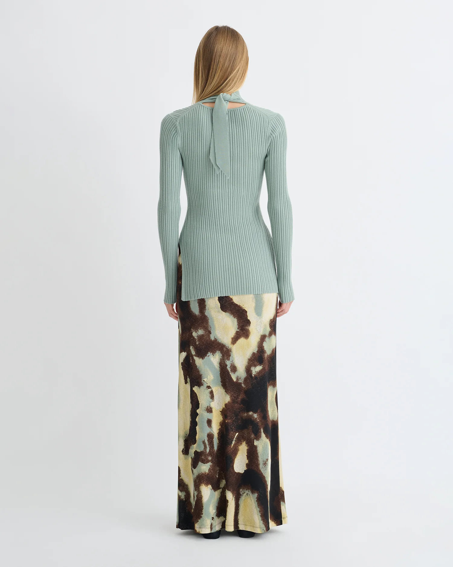 Arella - Fine Merino Rib Long Sleeved Top - Sage - Image 4