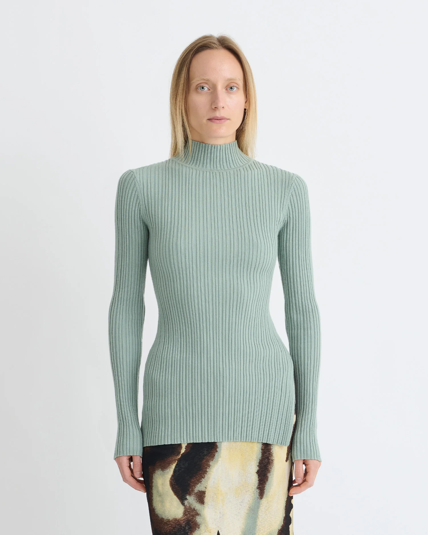 Arella - Fine Merino Rib Long Sleeved Top - Sage - Image 5