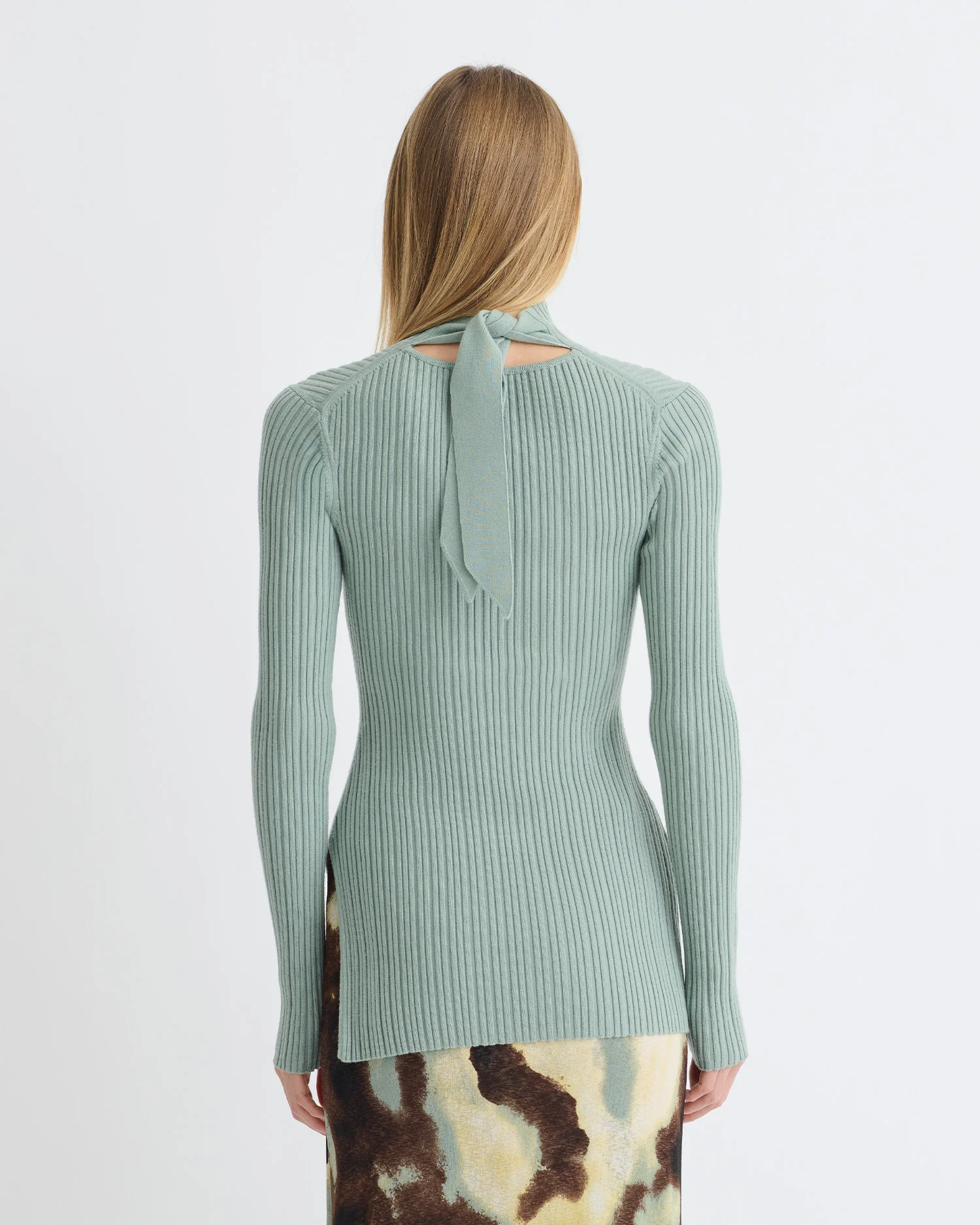 Arella - Fine Merino Rib Long Sleeved Top - Sage - Image 6