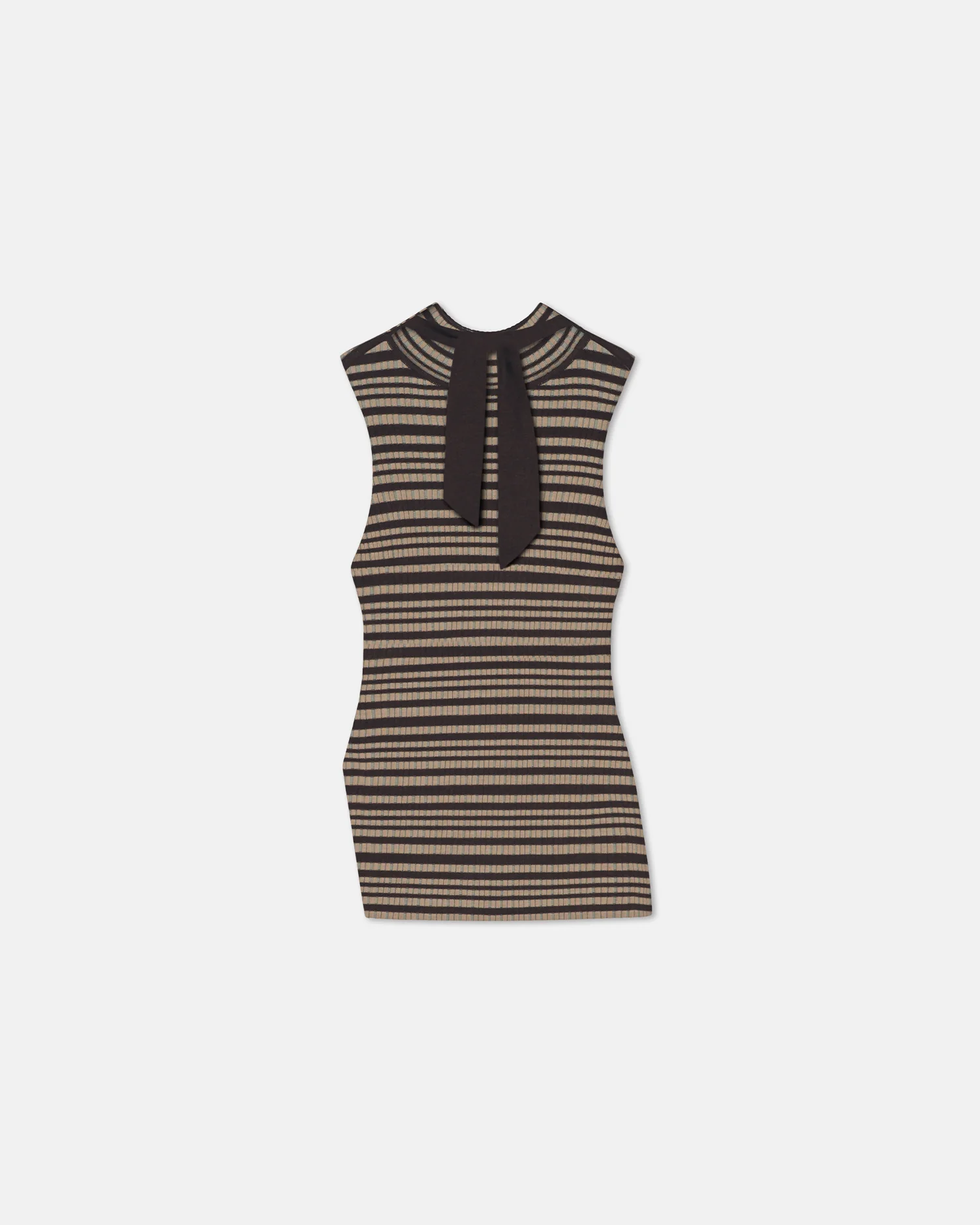 Liezel - Fine Merino Rib Sleeveless Top - Black/Brown/Green Stripe - Image 2