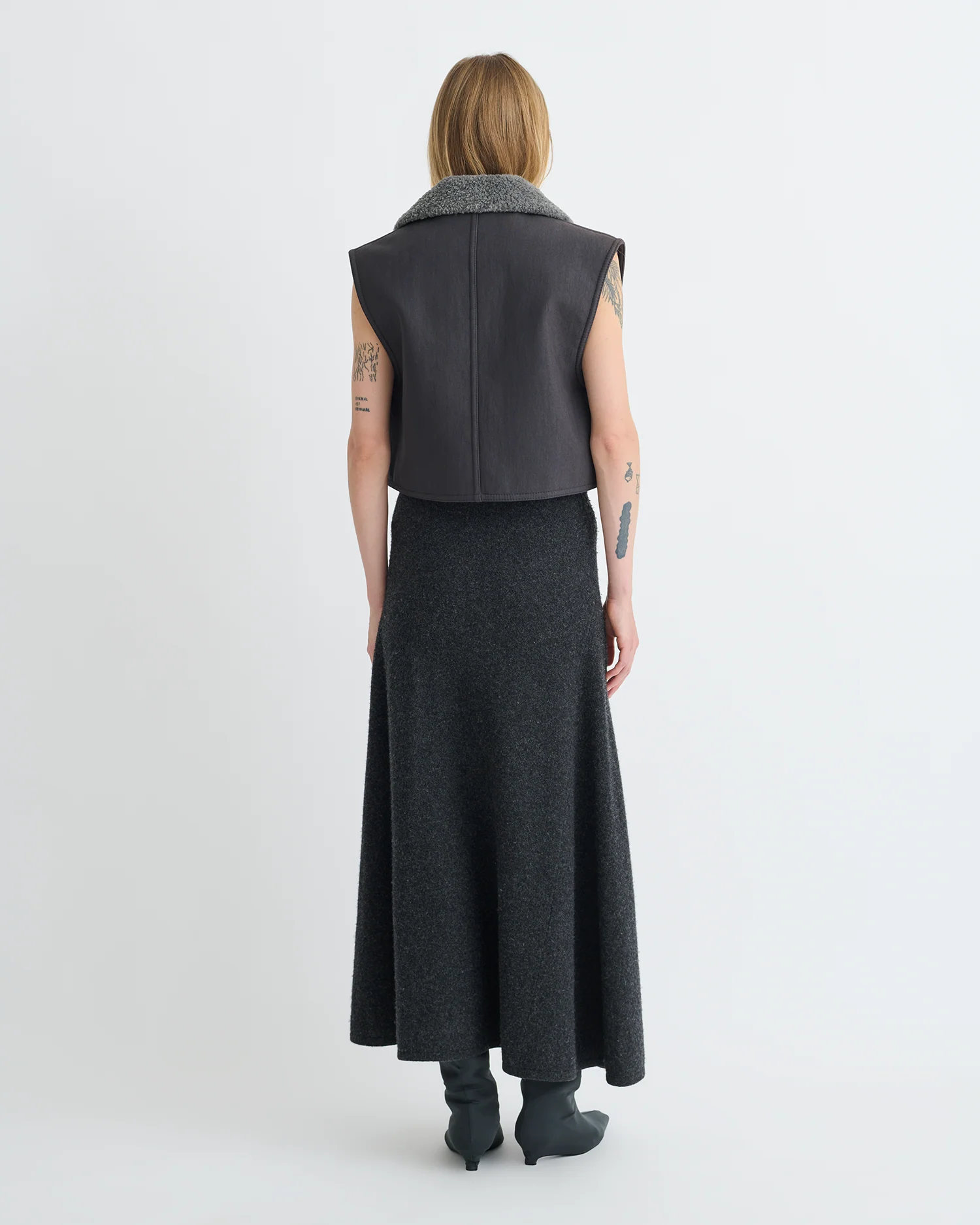 Zalina - Wax Cotton and Faux Shearling Vest - Graphite - Image 3