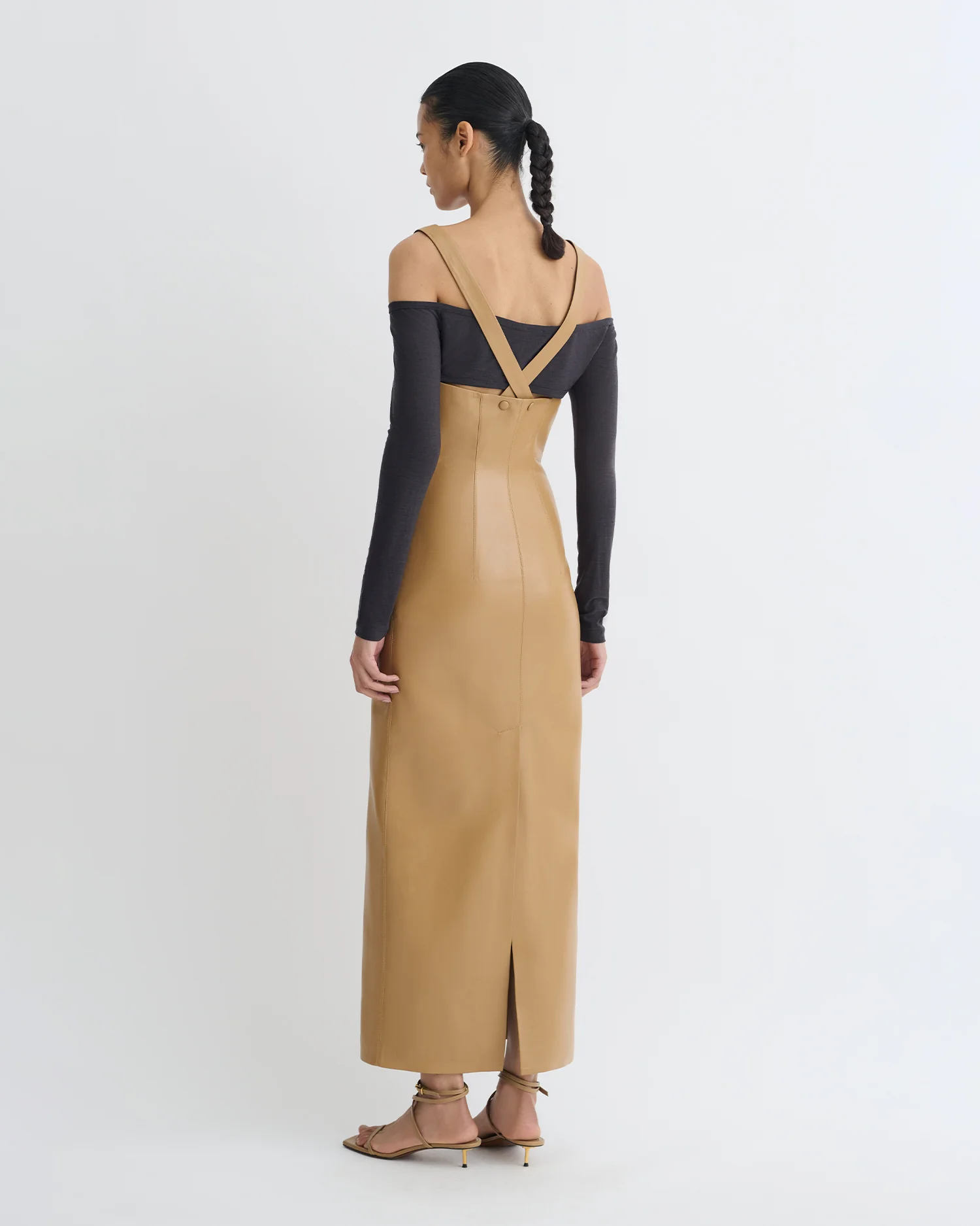 Ferriti - Okobor™ Alt-Leather Midi Dress - Oak/Grey - Image 2