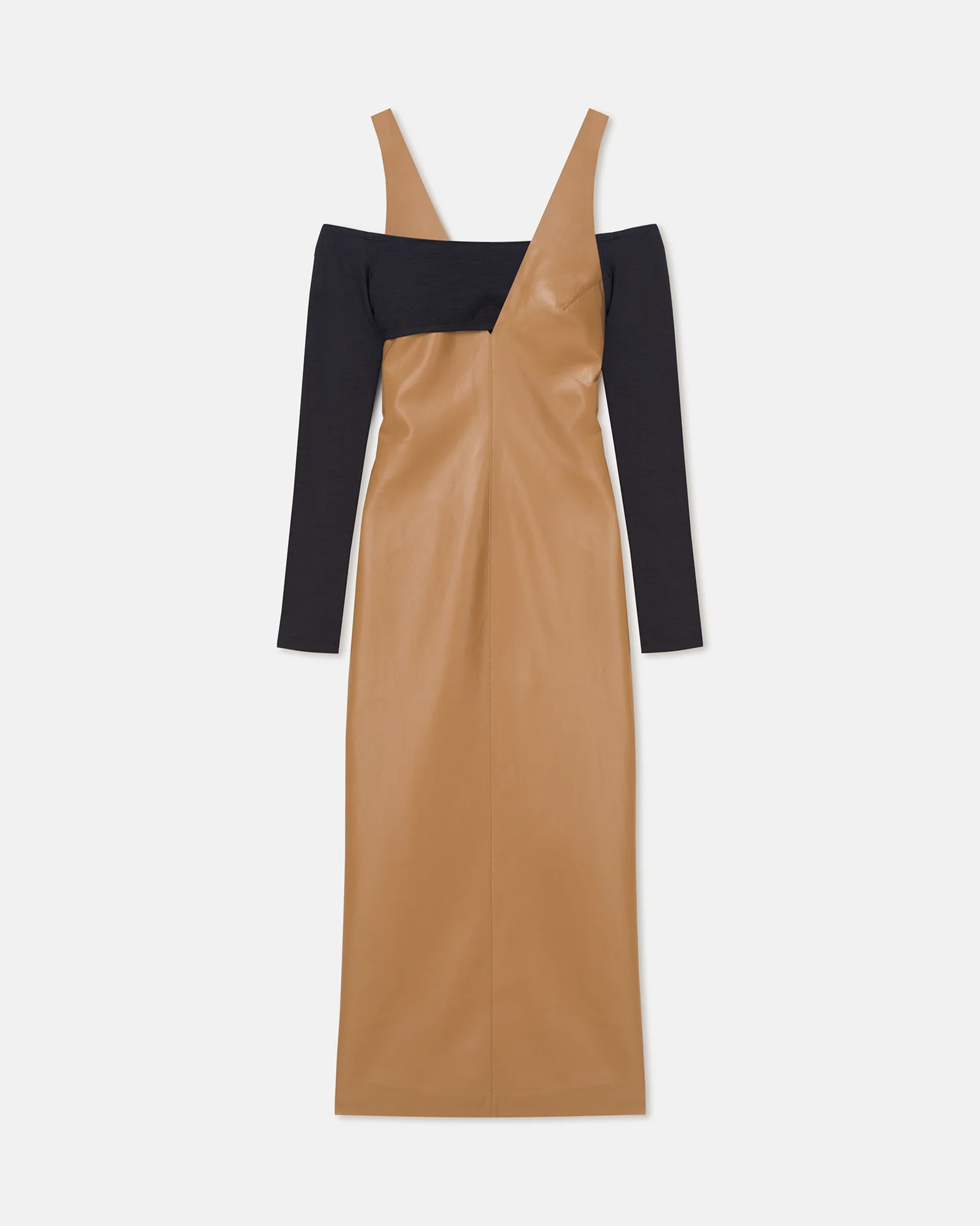 Ferriti - Okobor™ Alt-Leather Midi Dress - Oak/Grey - Image 3