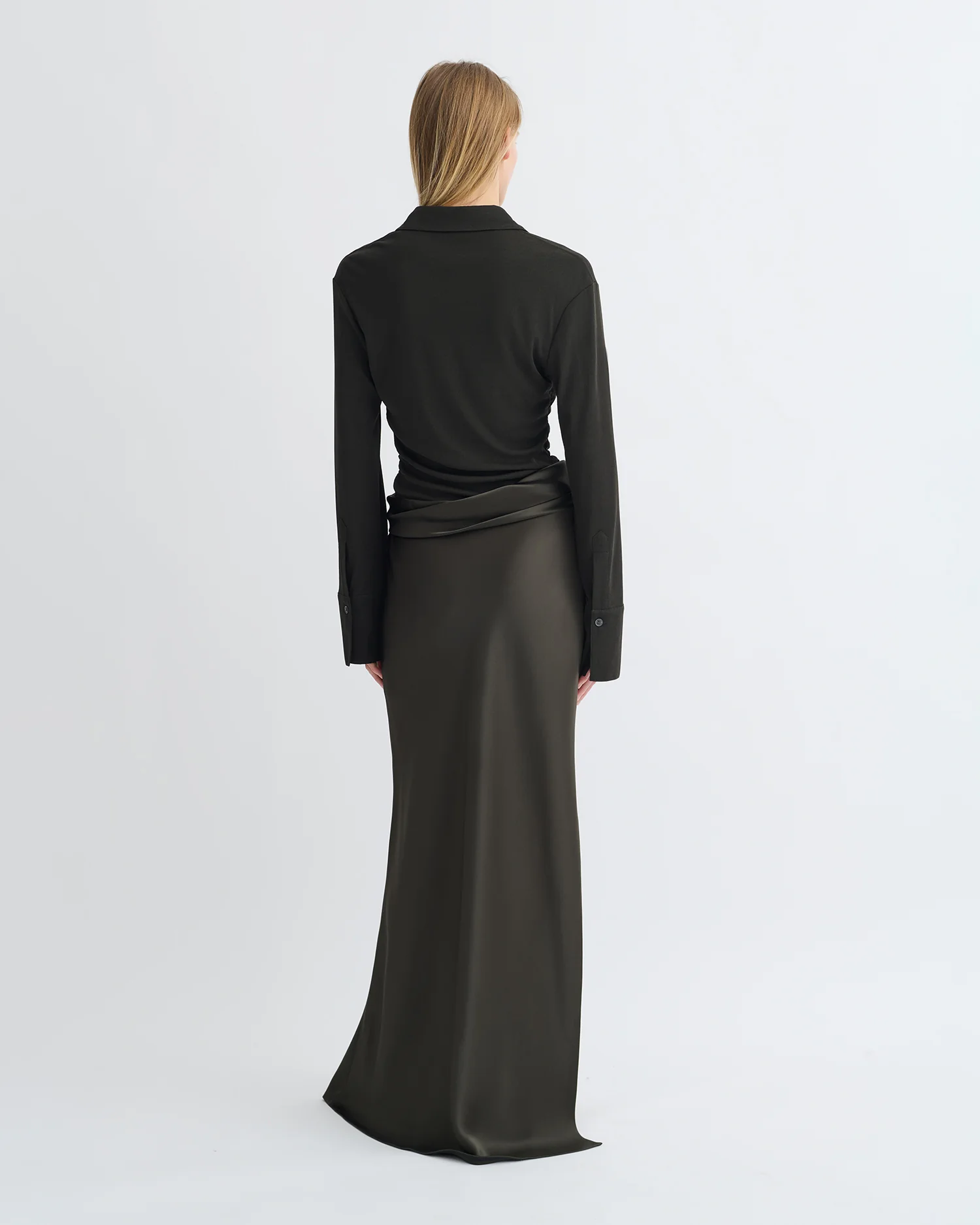 Scylla - Mesh Jersey and Slip Satin Dress - Dark Green/Anthracite - Image 2
