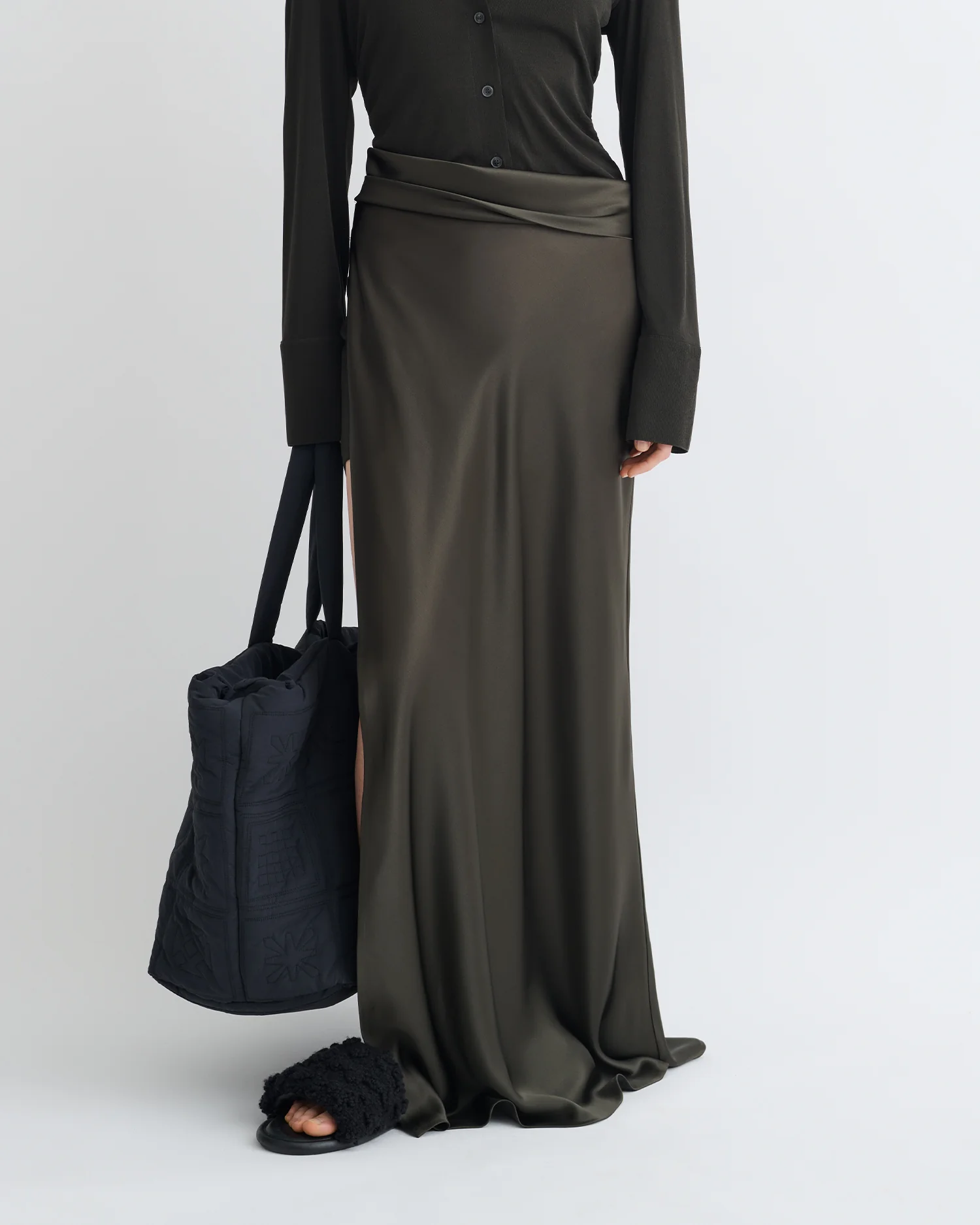 Scylla - Mesh Jersey and Slip Satin Dress - Dark Green/Anthracite - Image 3