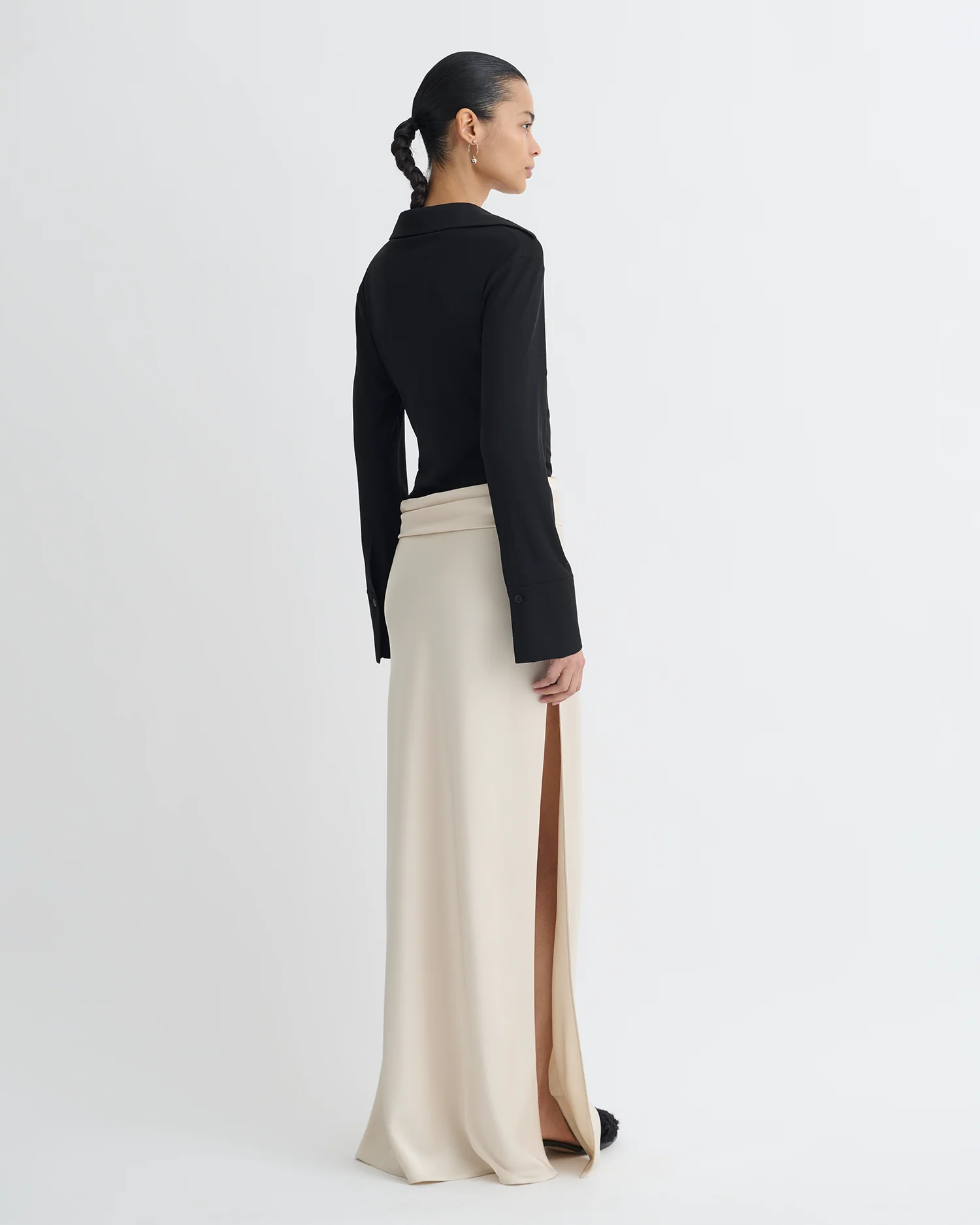 Scylla - Mesh Jersey and Slip Satin Dress - Creme/Black - Image 2