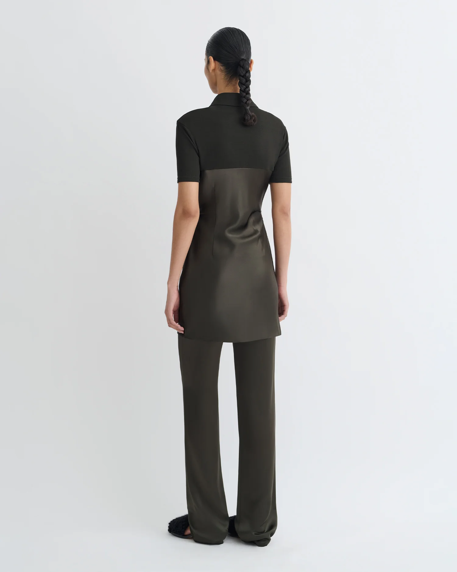 Heceta - Mesh Jersey and Slip Satin Mini Dress - Dark Green/Anthracite - Image 2