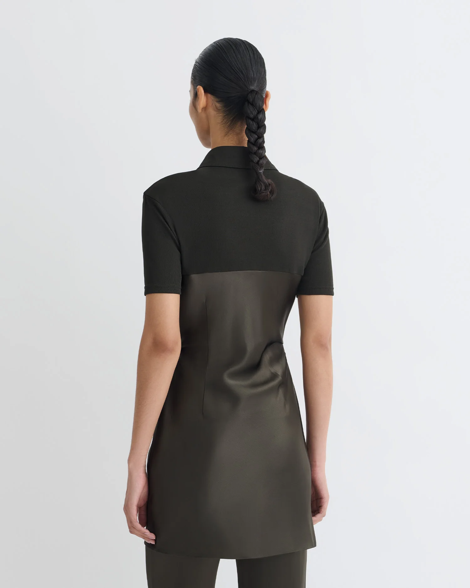 Heceta - Mesh Jersey and Slip Satin Mini Dress - Dark Green/Anthracite - Image 4